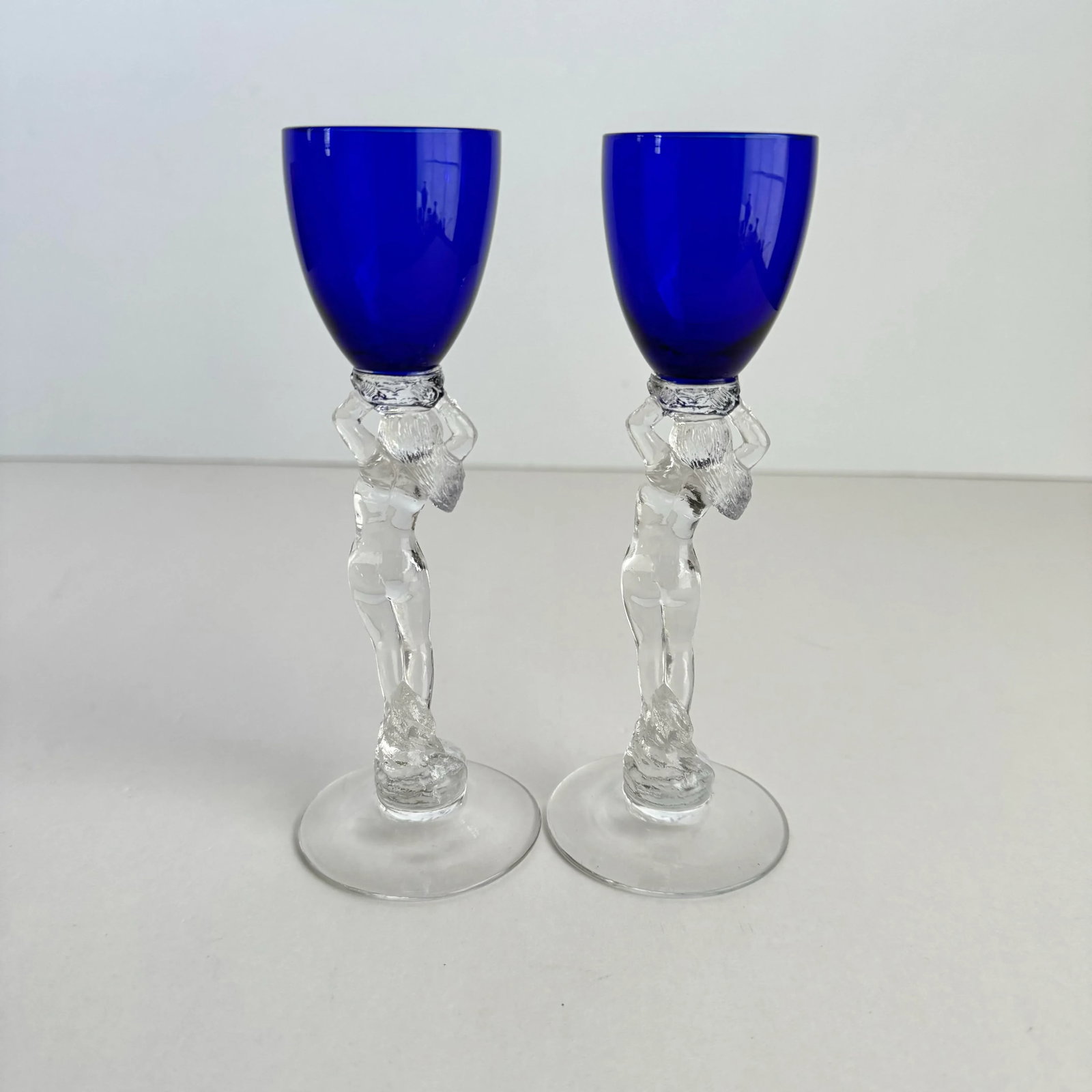 Cambridge Statuesque Nude Stem Cordial Glasses Brandy Port Wine Cobalt Blue Bowl - 6