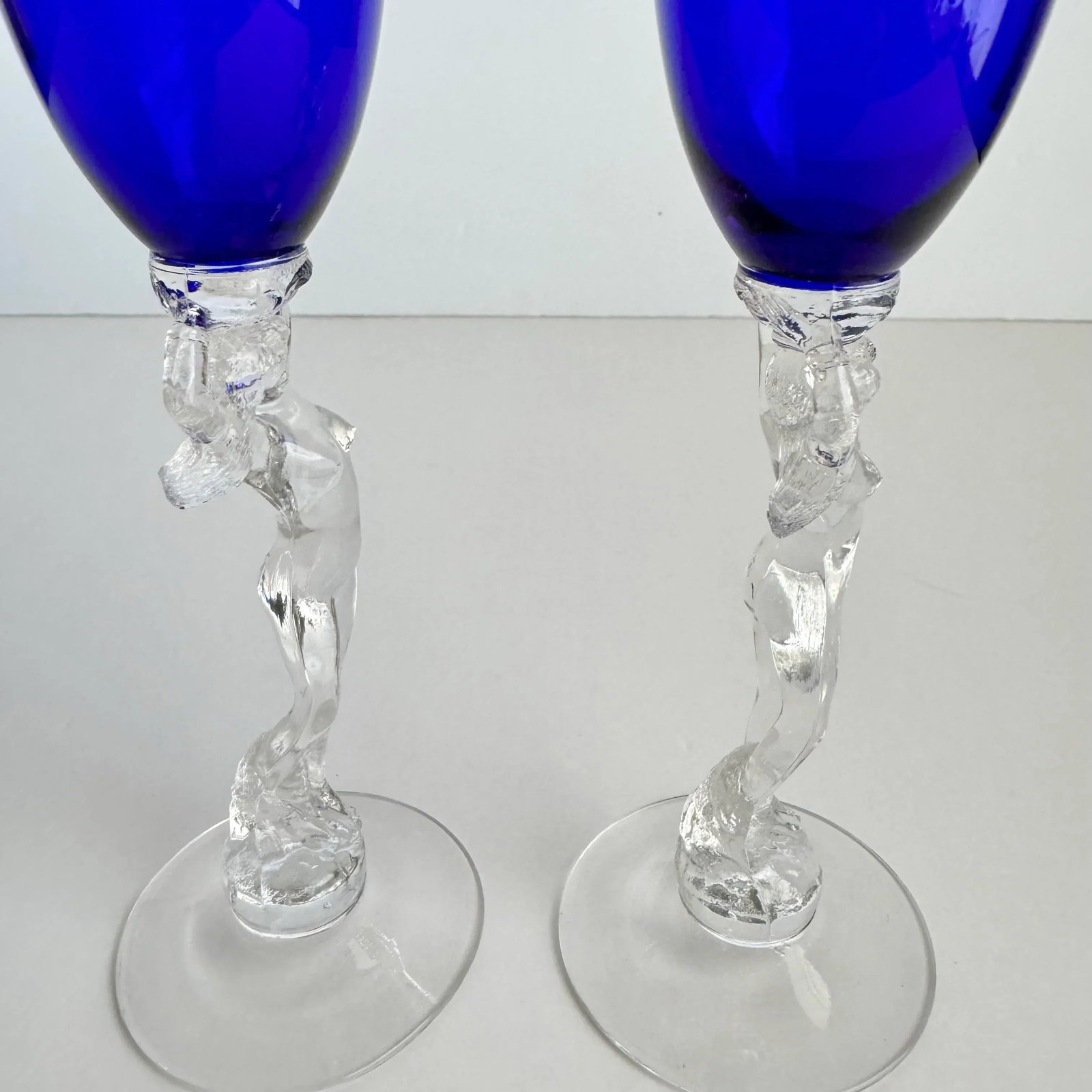 Cambridge Statuesque Nude Stem Cordial Glasses Brandy Port Wine Cobalt Blue Bowl - 7