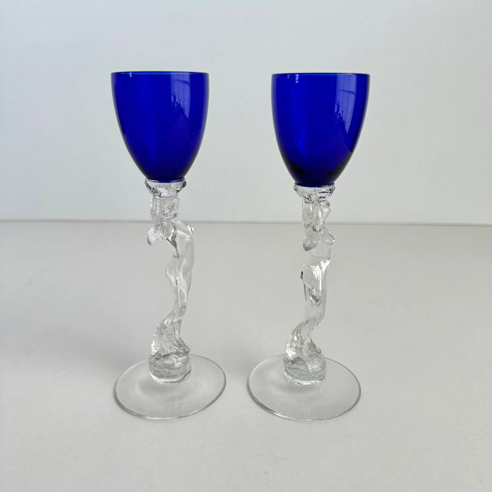 Cambridge Statuesque Nude Stem Cordial Glasses Brandy Port Wine Cobalt Blue Bowl - 8