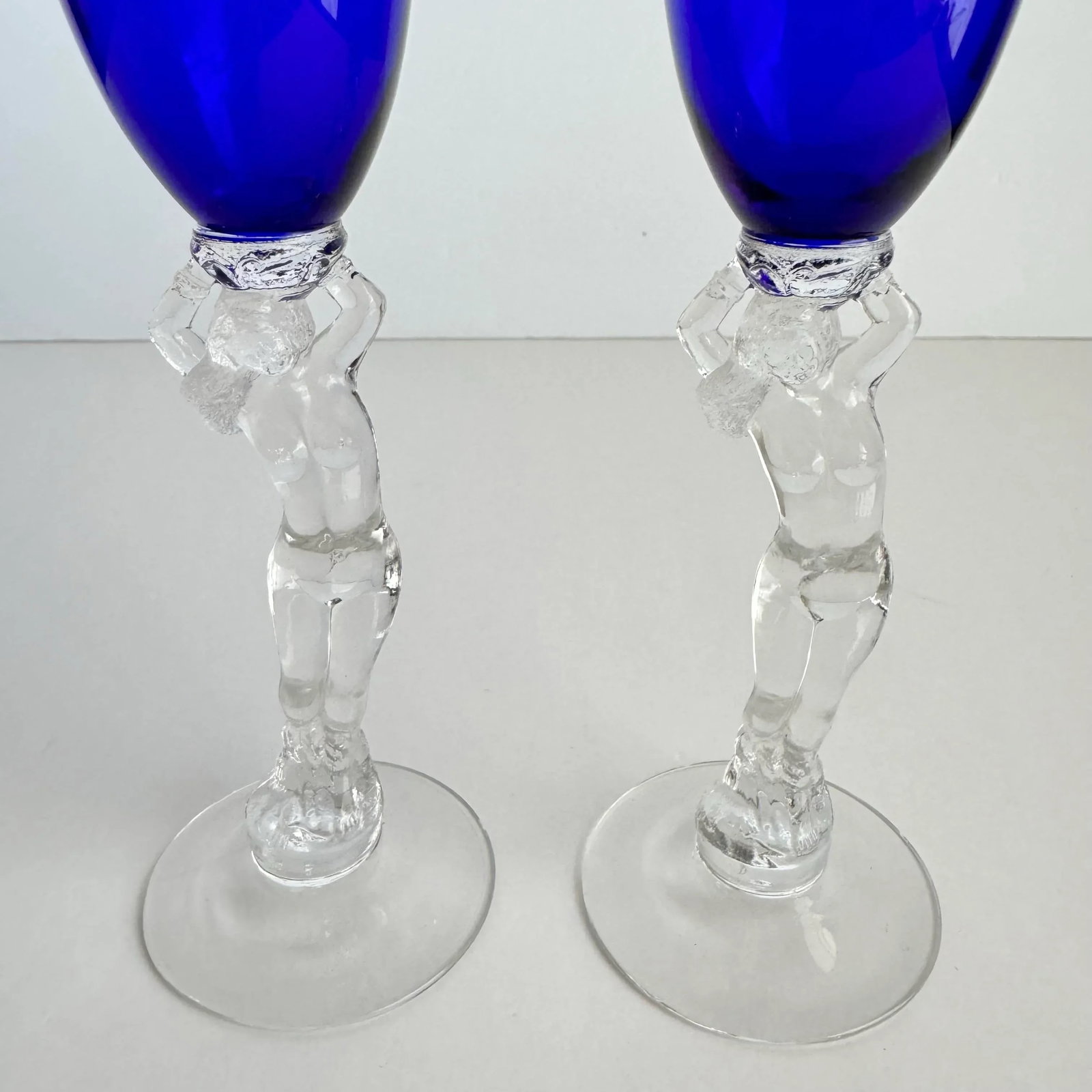 Cambridge Statuesque Nude Stem Cordial Glasses Brandy Port Wine Cobalt Blue Bowl - 9