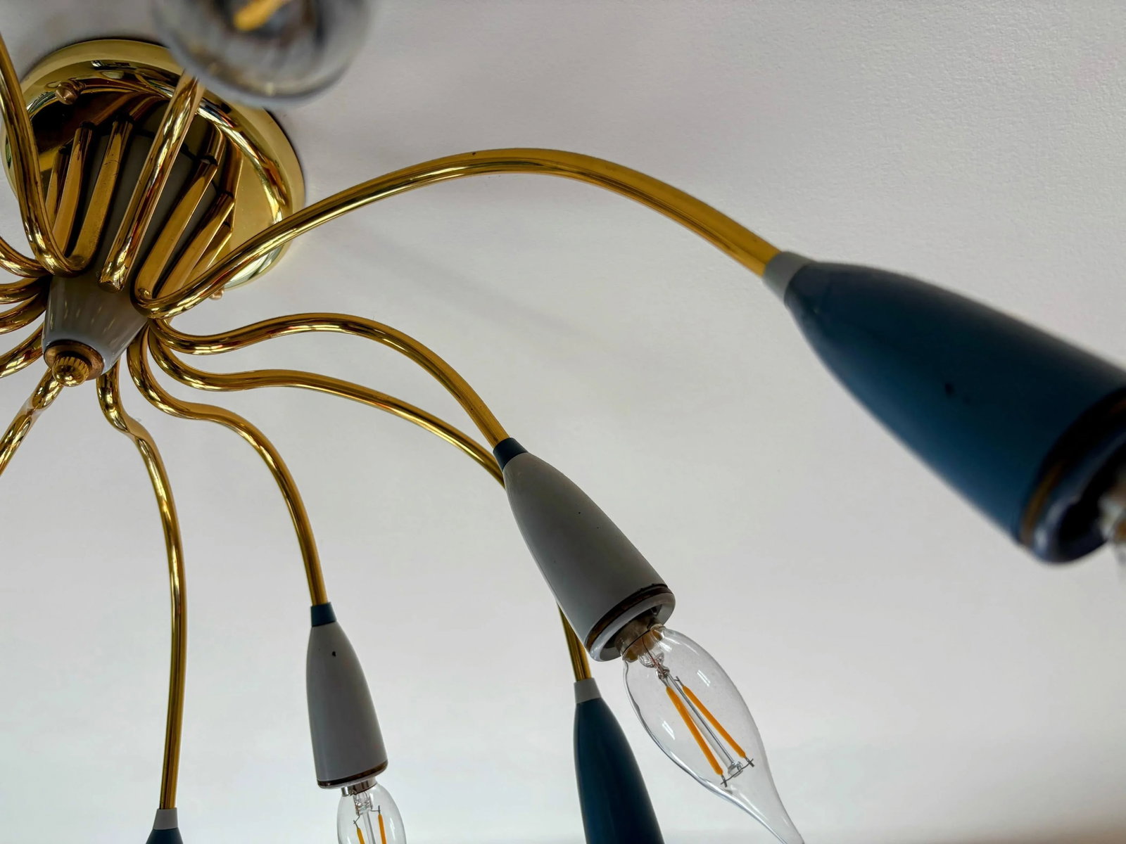 Vintage Midcentury Modern Brass and Gray Flushmount Sputnik Light in the Style of Stilnovo - 4