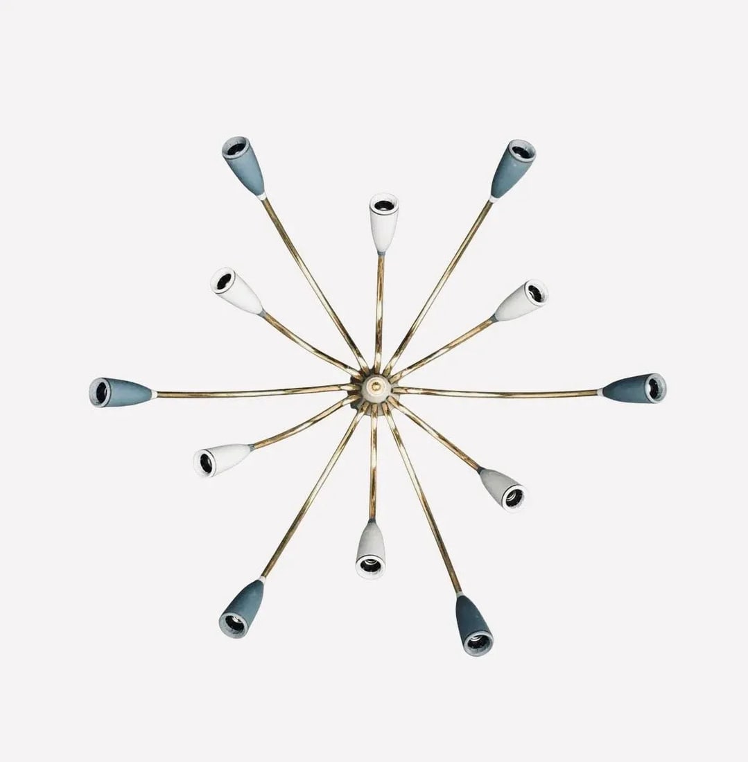 Vintage Midcentury Modern Brass and Gray Flushmount Sputnik Light in the Style of Stilnovo - 5