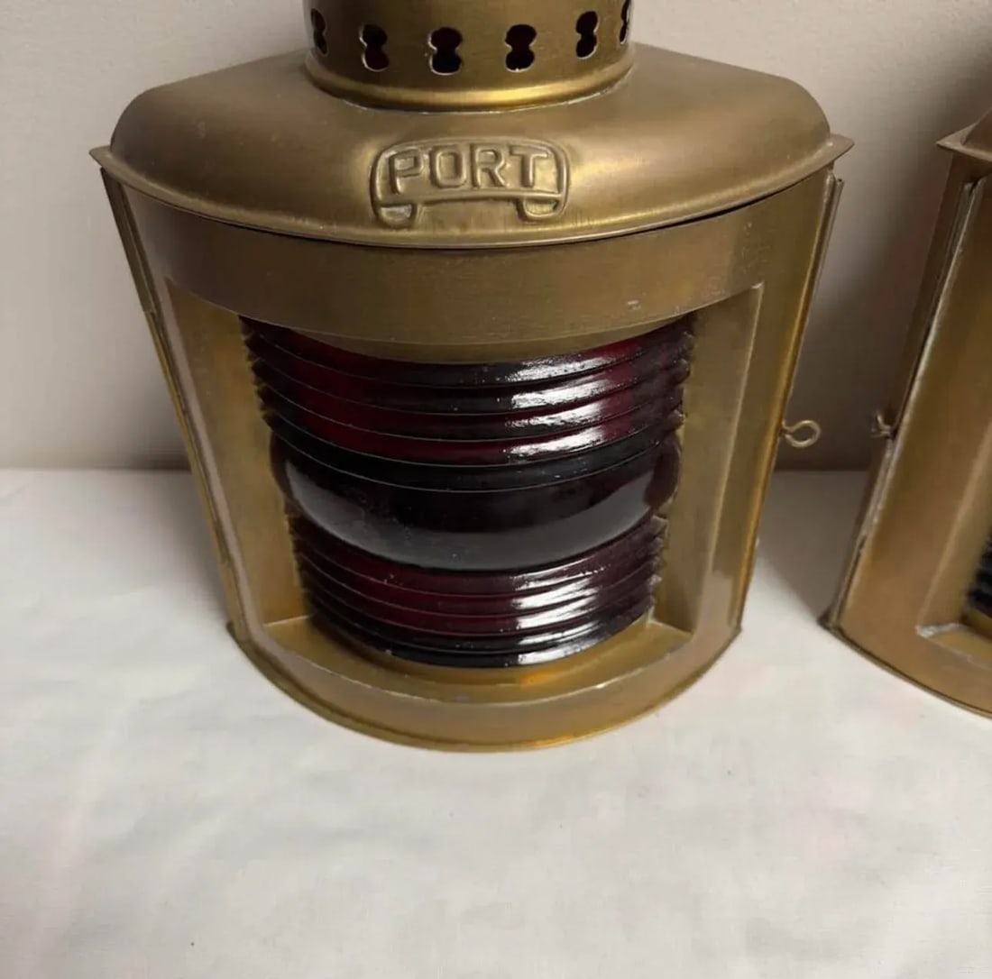 Vintage Nautical Decorative Brass Ship Lanterns, Port and Starboard - a Pair - 2