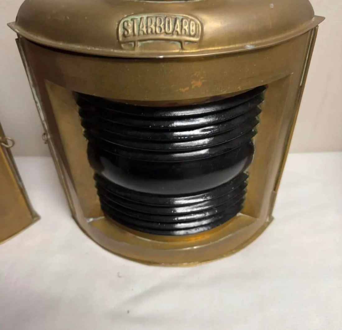 Vintage Nautical Decorative Brass Ship Lanterns, Port and Starboard - a Pair - 3