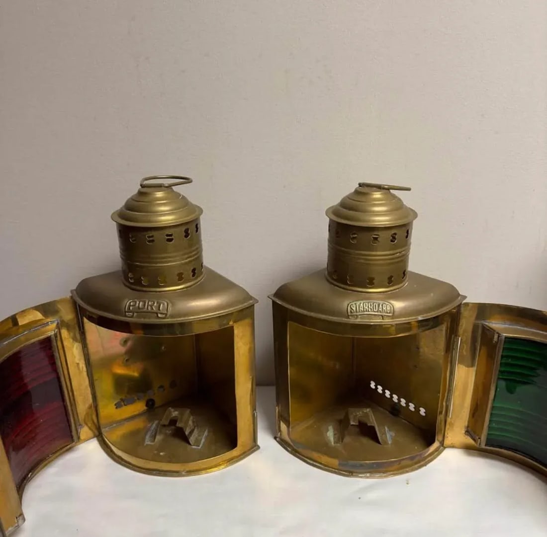 Vintage Nautical Decorative Brass Ship Lanterns, Port and Starboard - a Pair - 4