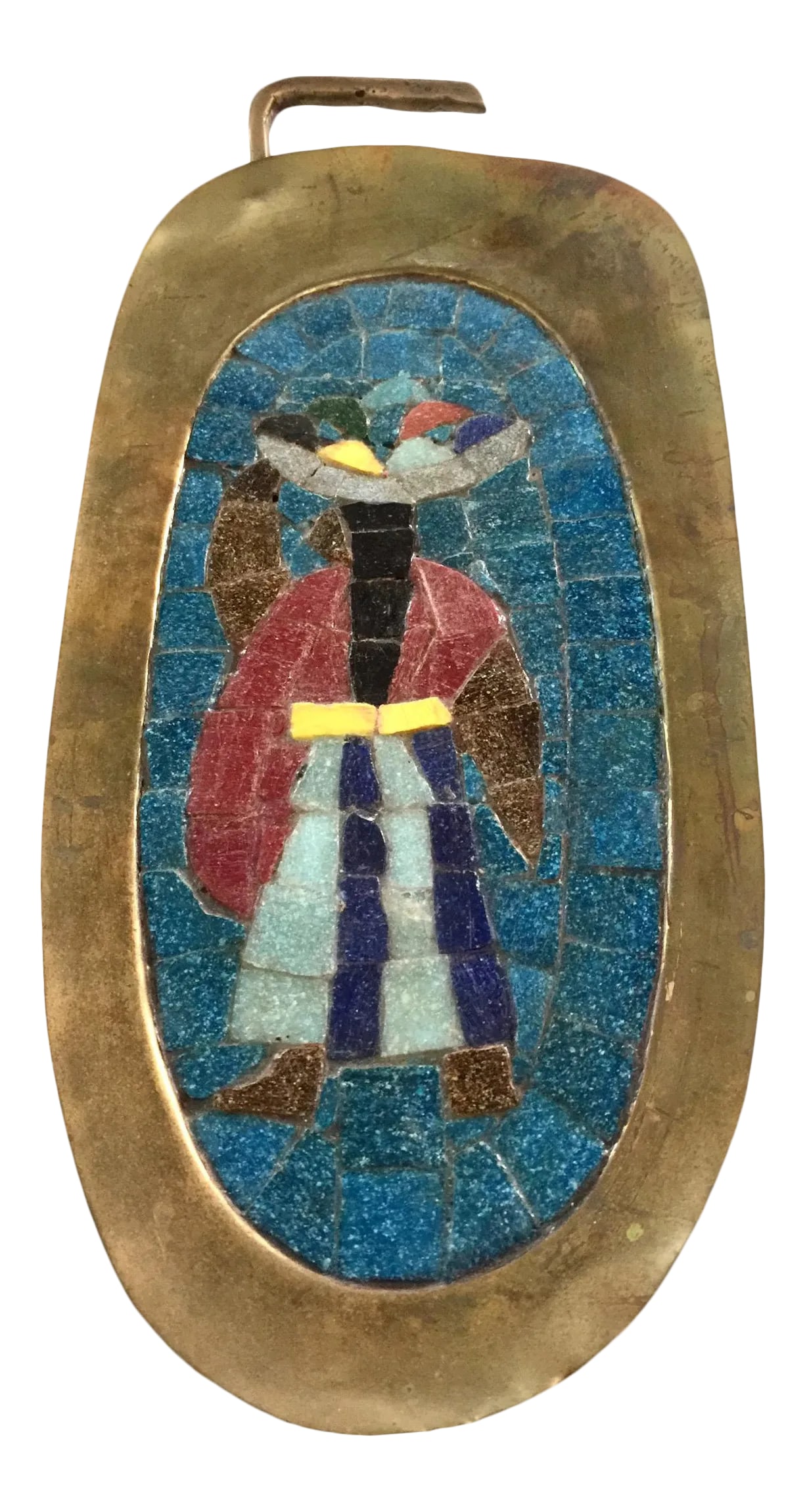 1950's Salvador Teran Mid-Century Modern Brass and Stone Mosaic Tray Wall Art: 1950's Mexican Artist Salvador Teran's brass and stone mosaic tray/wall art. Salvador Teran (1920-1974) know primarily as a Mexican modernist. He was an outstanding designer and silversmith. He receiv