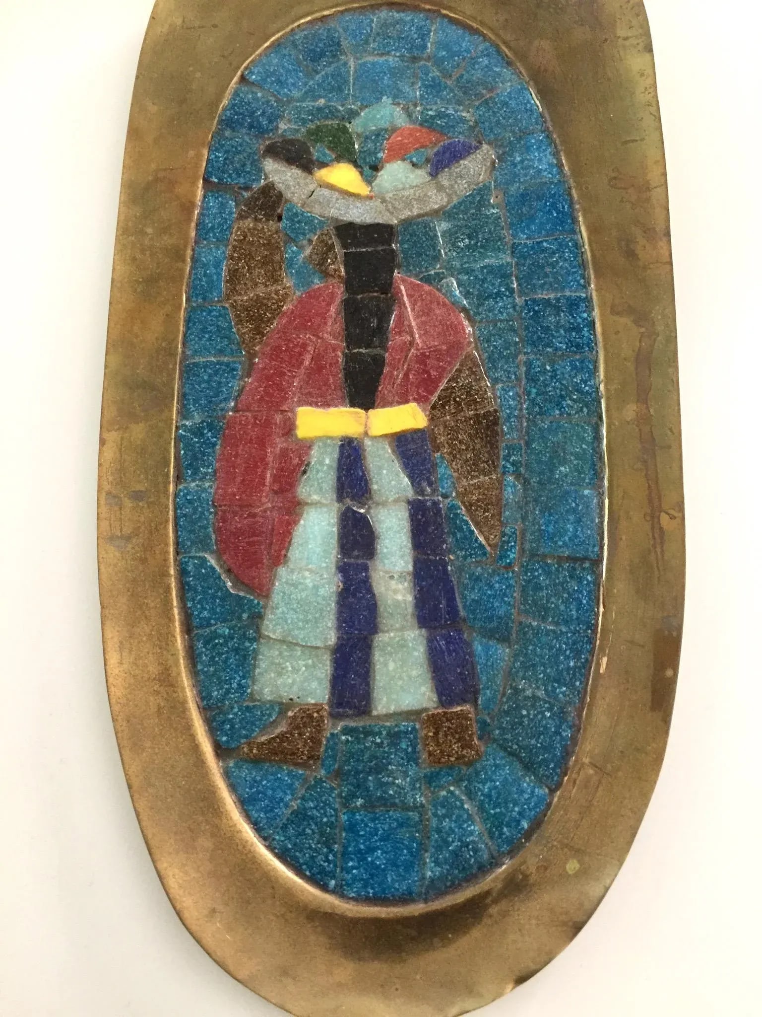 1950's Salvador Teran Mid-Century Modern Brass and Stone Mosaic Tray Wall Art - 2