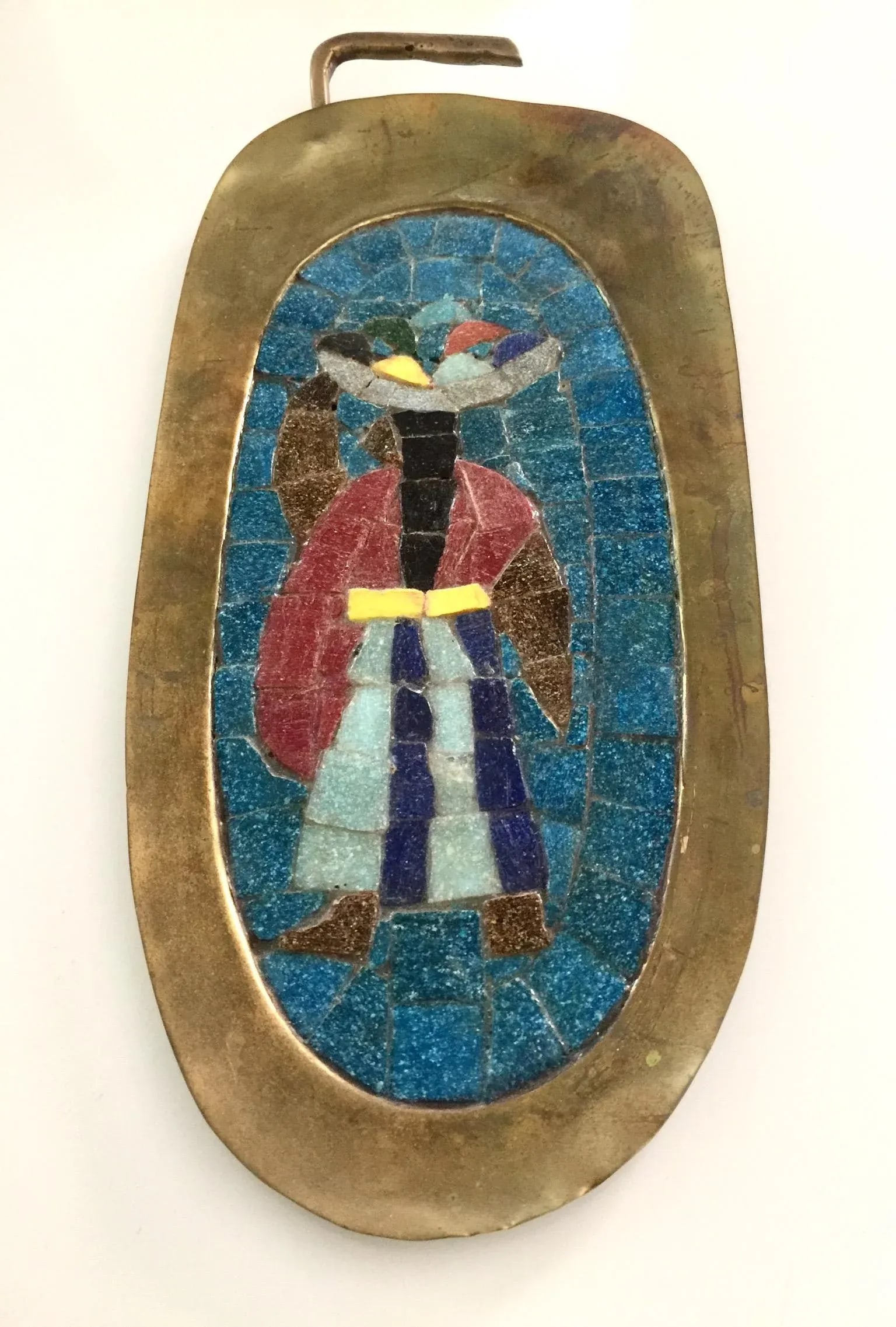 1950's Salvador Teran Mid-Century Modern Brass and Stone Mosaic Tray Wall Art - 9