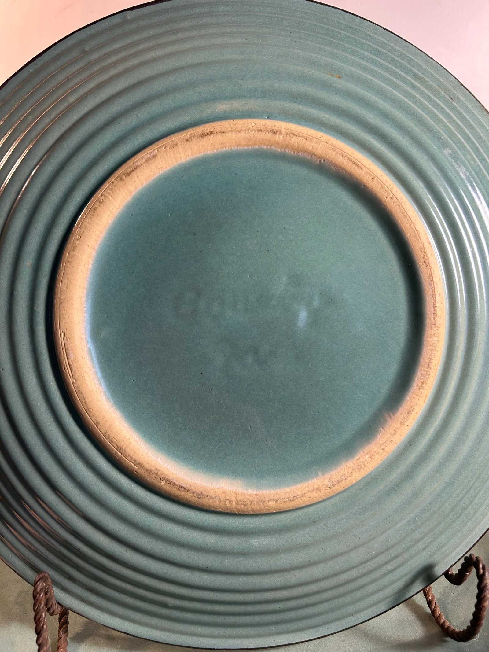 Vintage 1960's French Blue Stoneware Jars Turron Dinner Plates Set of 12 - 5