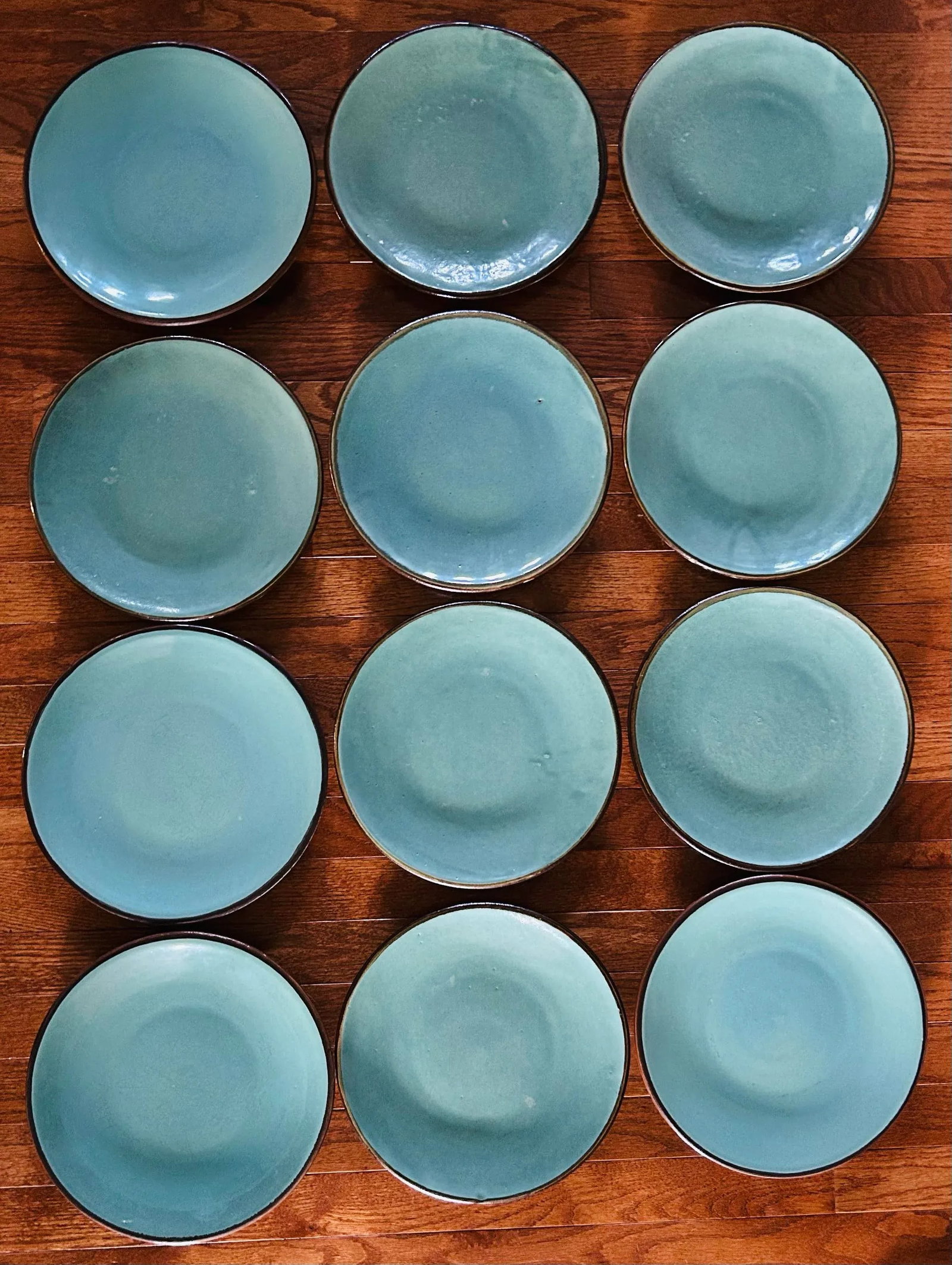 Vintage 1960's French Blue Stoneware Jars Turron Dinner Plates Set of 12 - 6