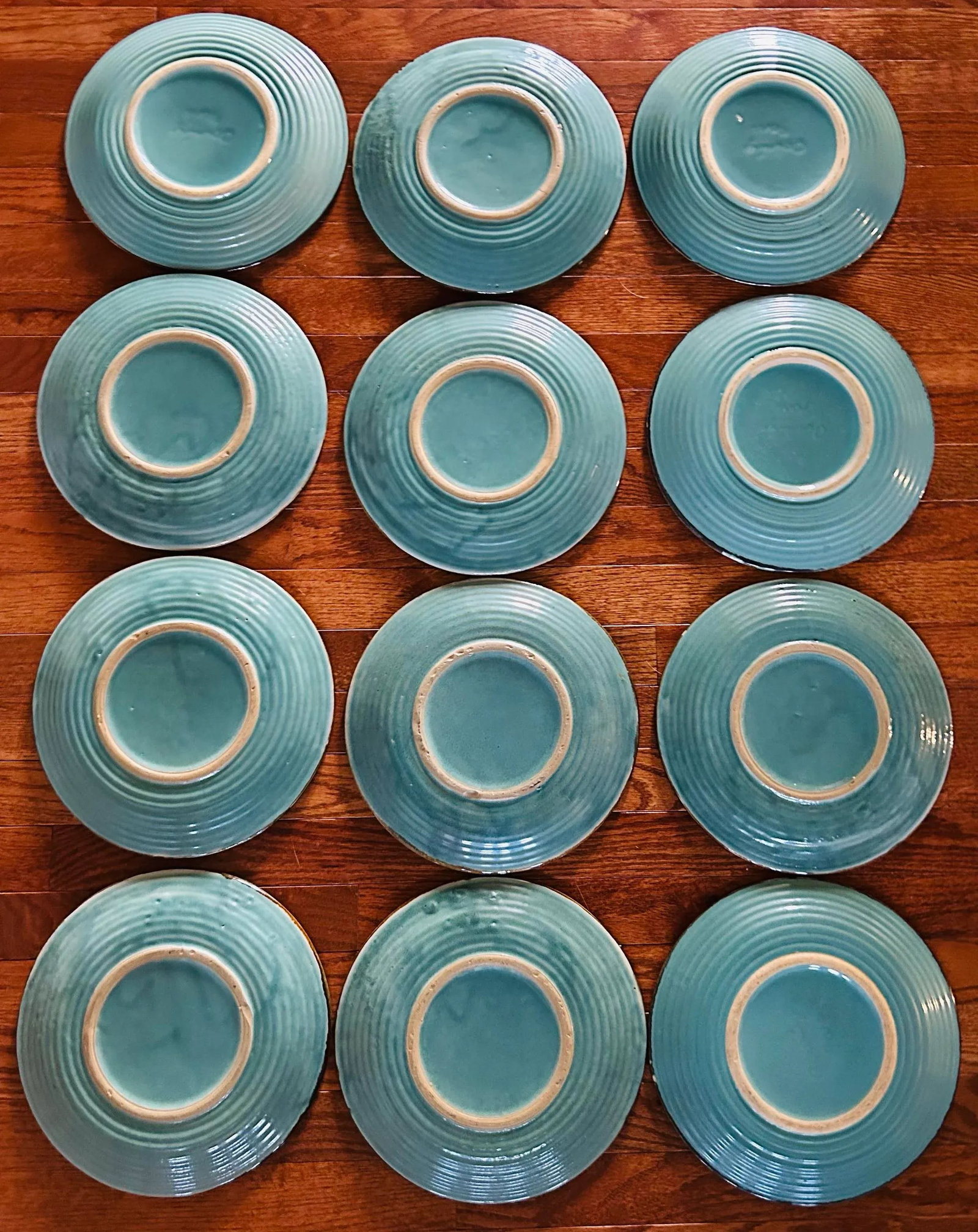 Vintage 1960's French Blue Stoneware Jars Turron Dinner Plates Set of 12 - 7