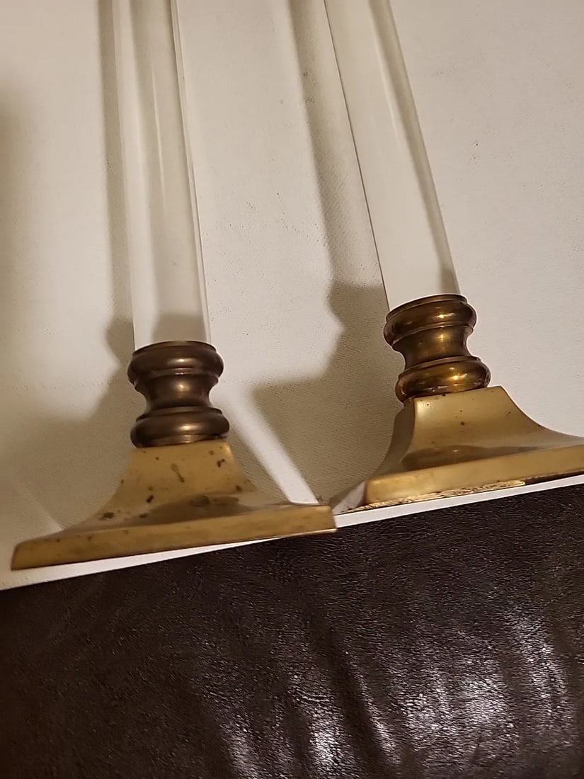 1940s Mid-Century Modern Hollywood Regency Brass & Lucite Candle Holders- a Pair - 6