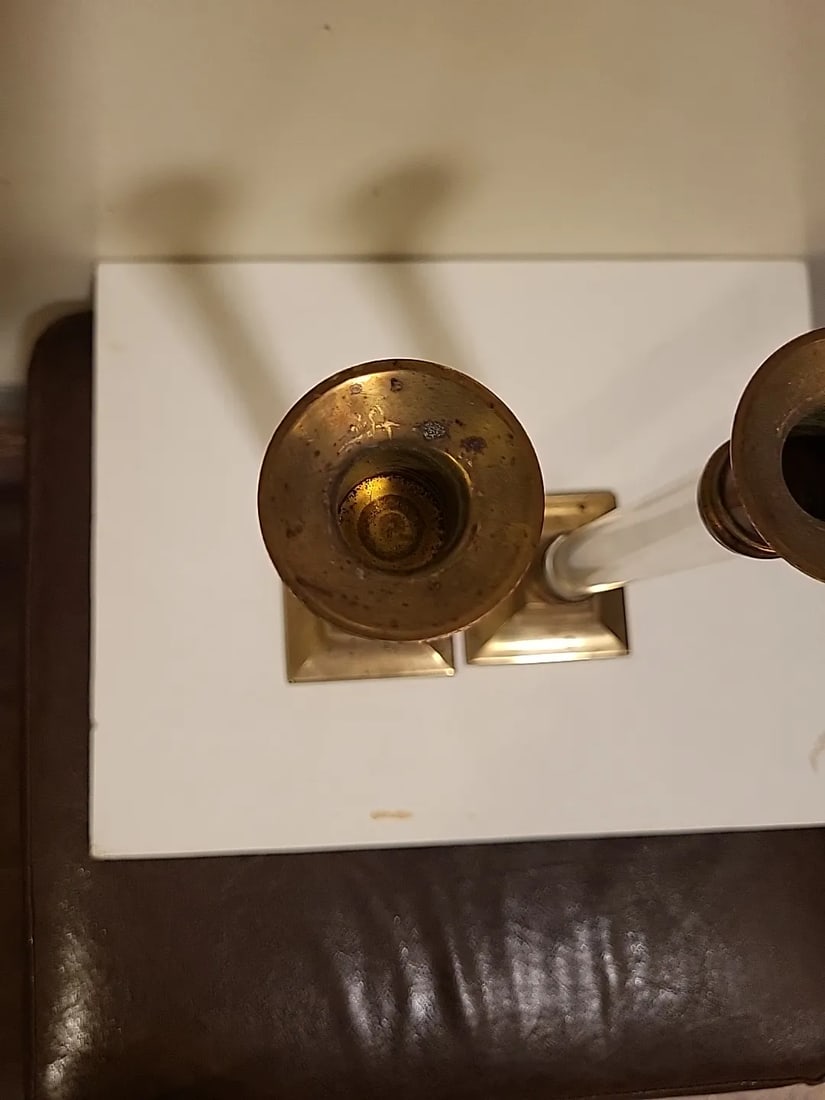 1940s Mid-Century Modern Hollywood Regency Brass & Lucite Candle Holders- a Pair - 7