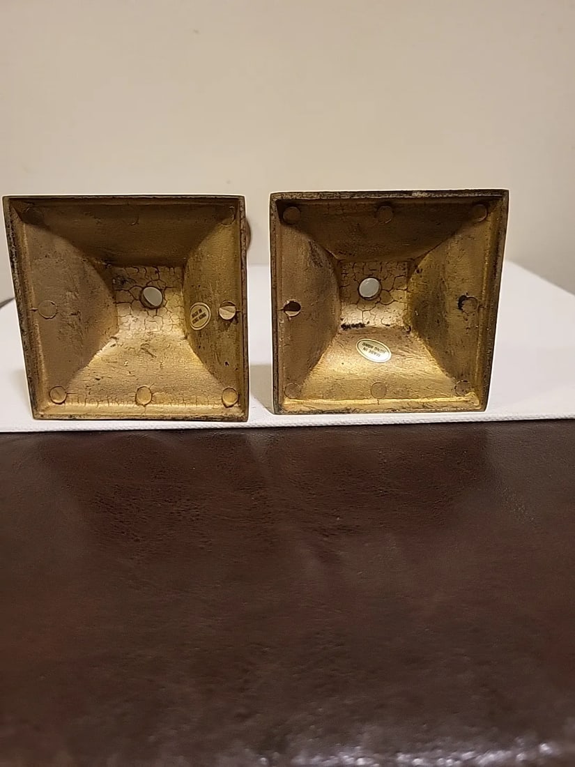 1940s Mid-Century Modern Hollywood Regency Brass & Lucite Candle Holders- a Pair - 9