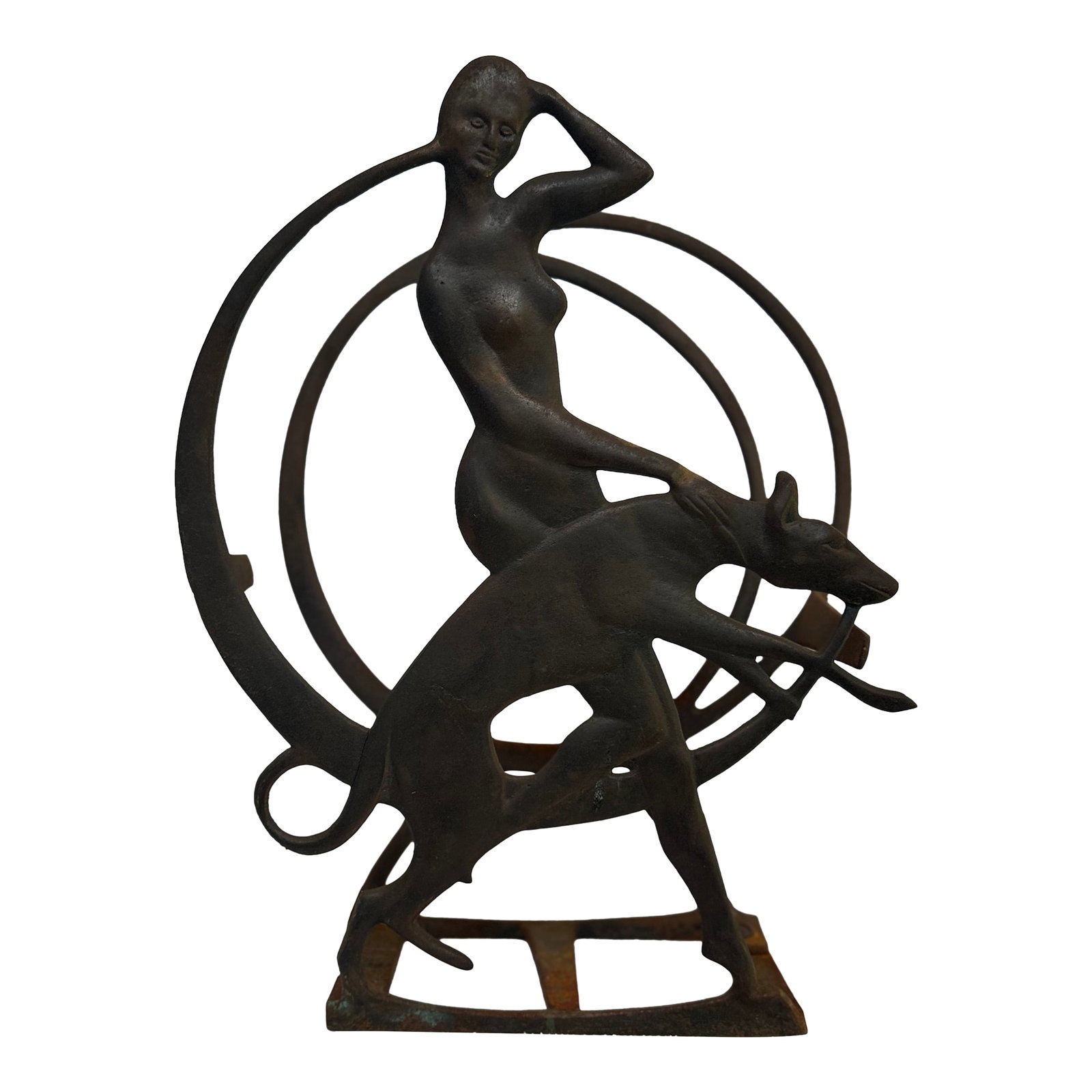 Rare 1920"s Cast Iron Magazine Rack: Unique, one of kind, sexy female holding her dog! Lovely Patina! Condition: Alterations: Original Condition Unaltered Imperfections: Some Imperfections Condition Notes: Excellent Condition Origin: