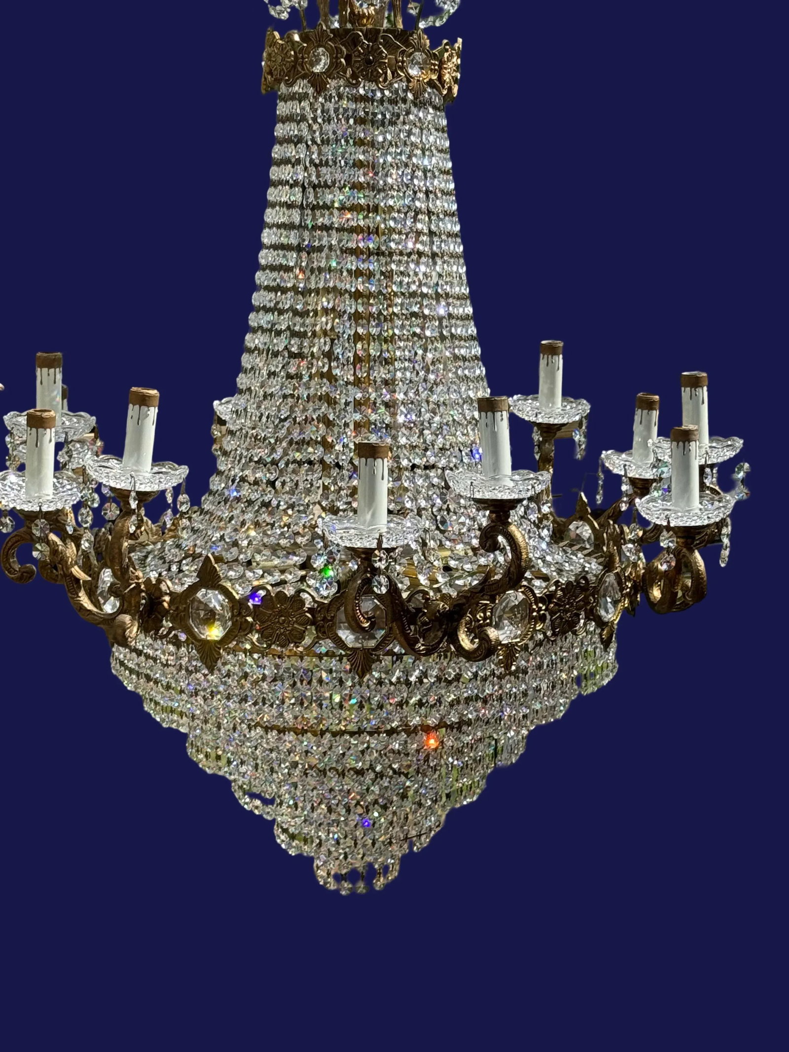 Antique Italian Empire Bronze and Crystal Chandelier - 2