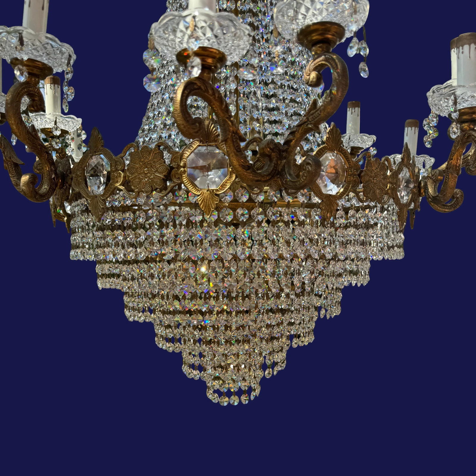 Antique Italian Empire Bronze and Crystal Chandelier - 3