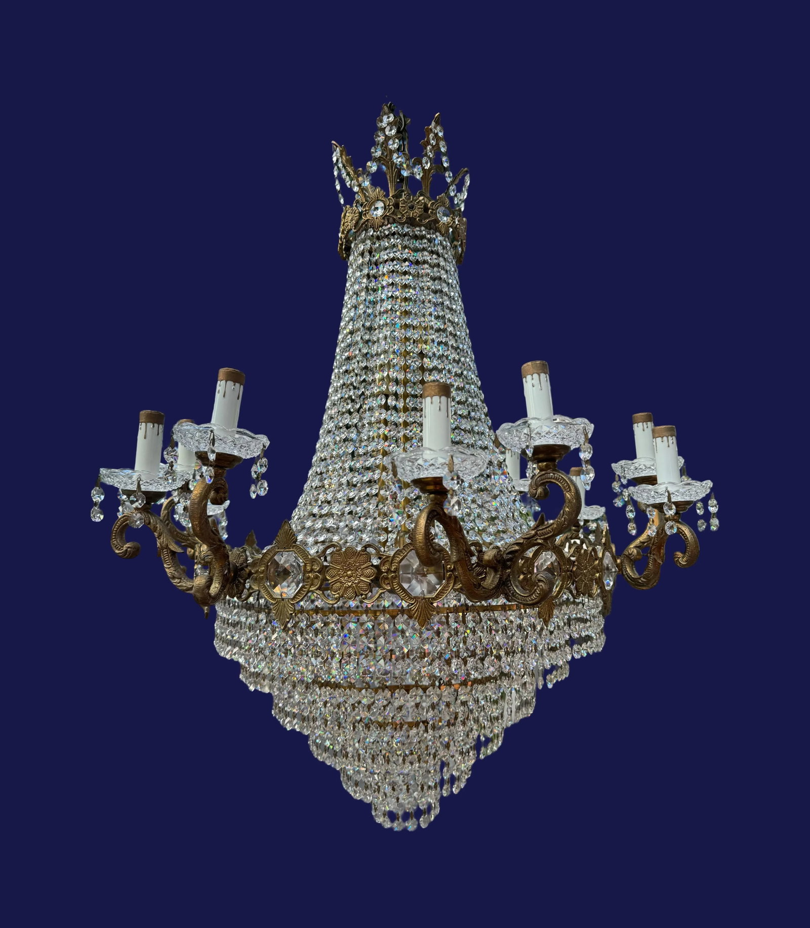 Antique Italian Empire Bronze and Crystal Chandelier - 5