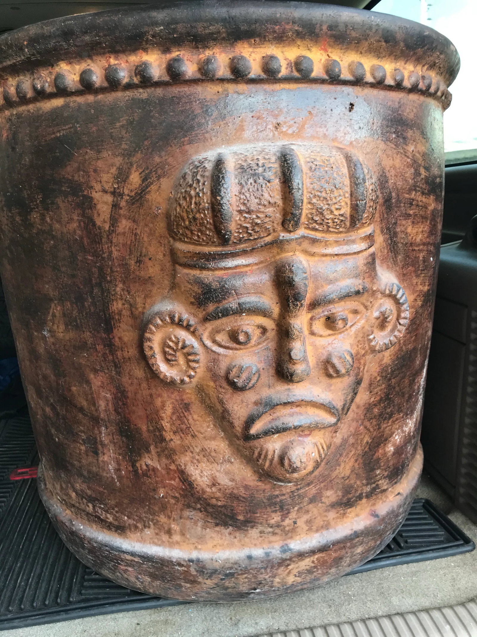 Large Vintage Mayan Style Clay Planters Pot Jardiniere - 2