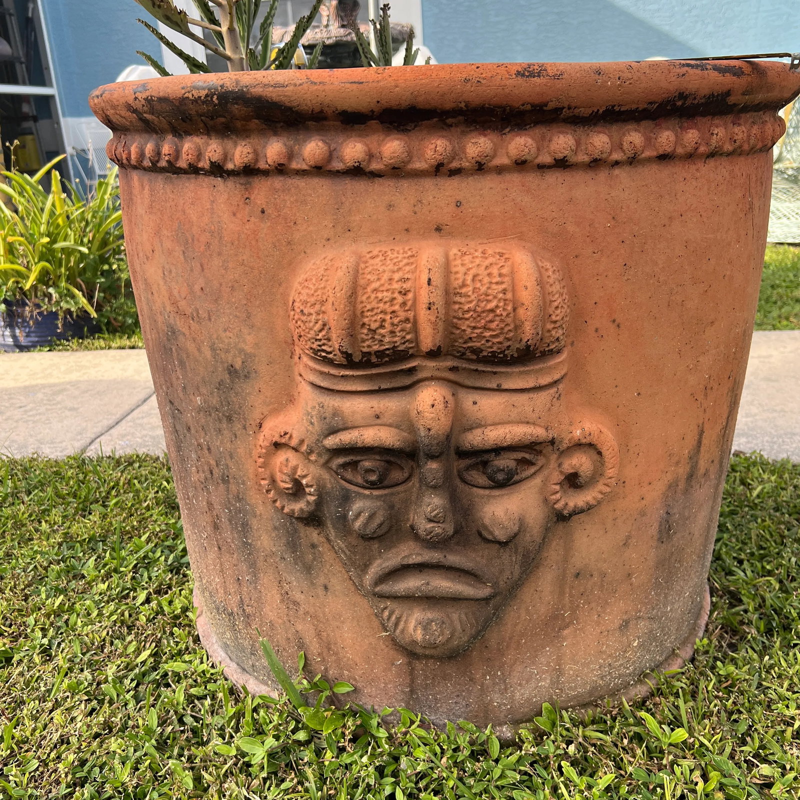 Large Vintage Mayan Style Clay Planters Pot Jardiniere - 7