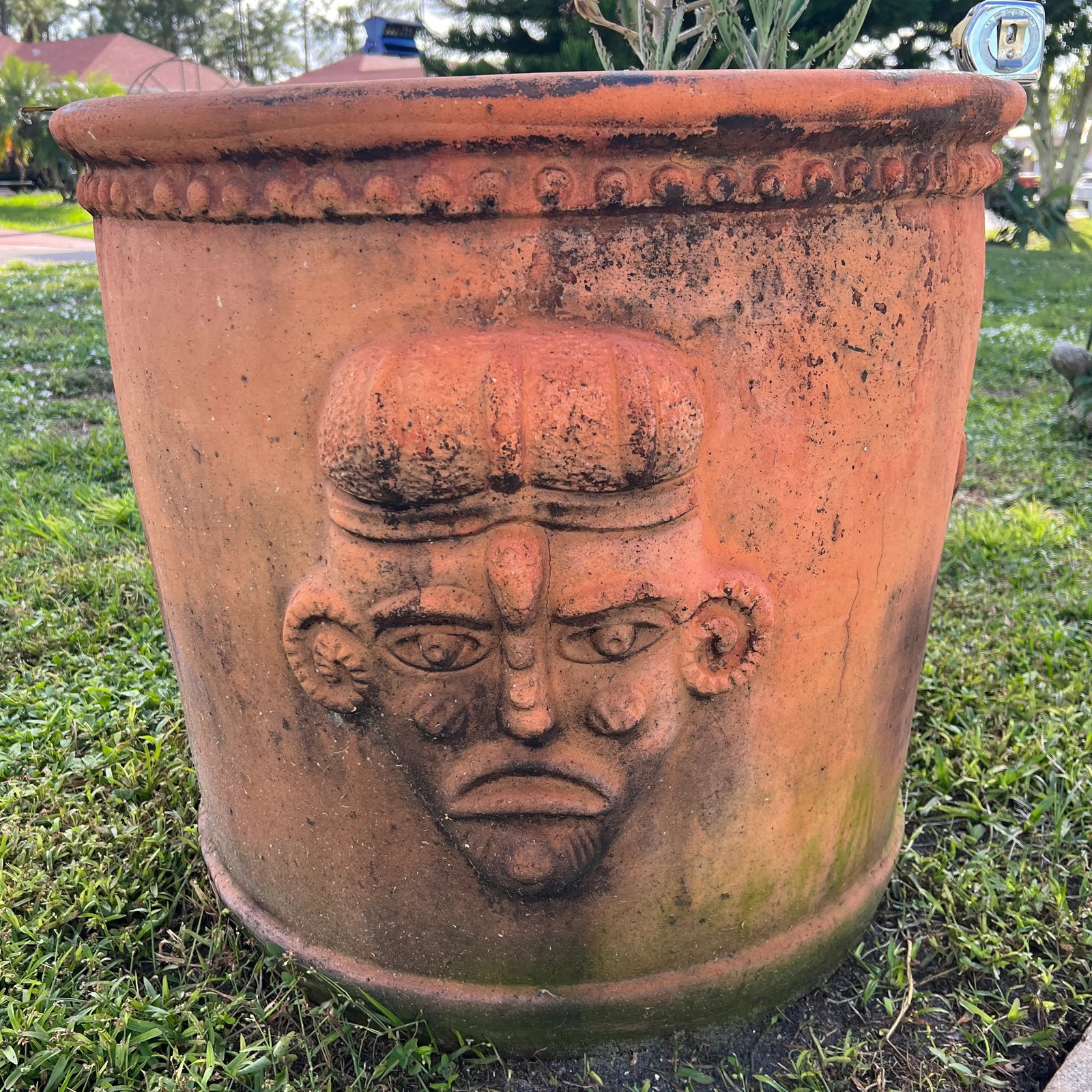 Large Vintage Mayan Style Clay Planters Pot Jardiniere - 8