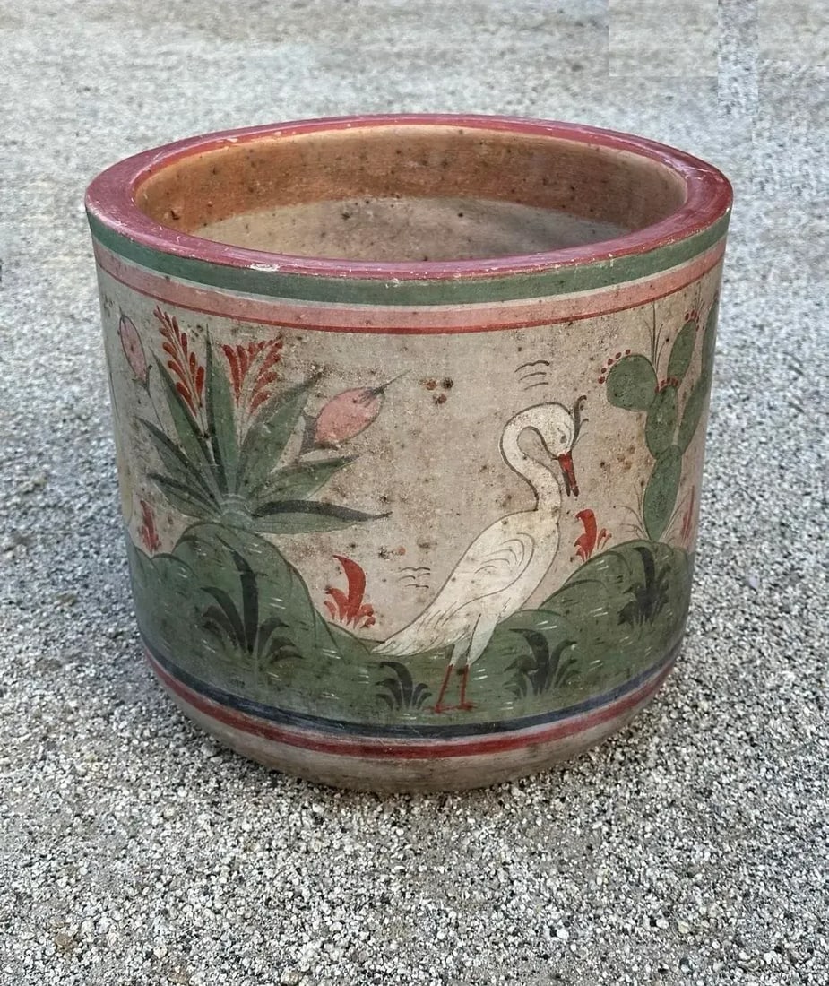 Rare Vintage Tonala Mexico Ceramic Large Planter Pot - 8