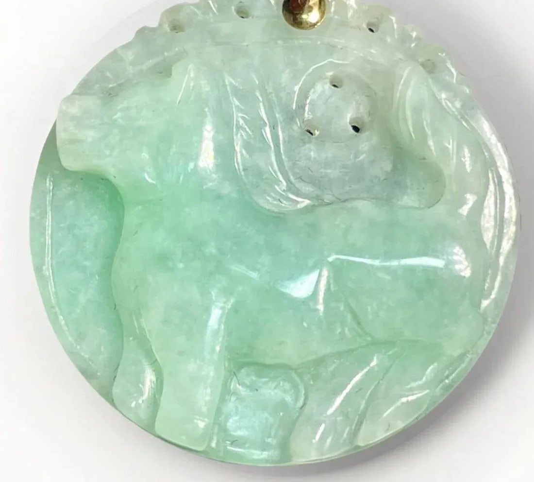 Jadeite Jade in 14k Gold Apple Green Carved Pendant - 2