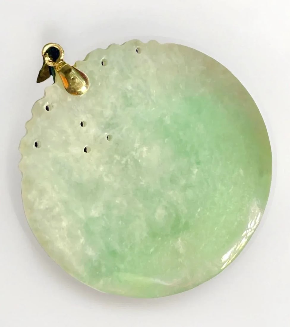 Jadeite Jade in 14k Gold Apple Green Carved Pendant - 3