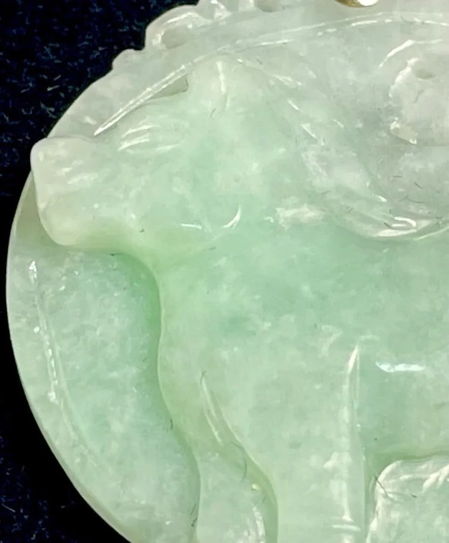 Jadeite Jade in 14k Gold Apple Green Carved Pendant - 4