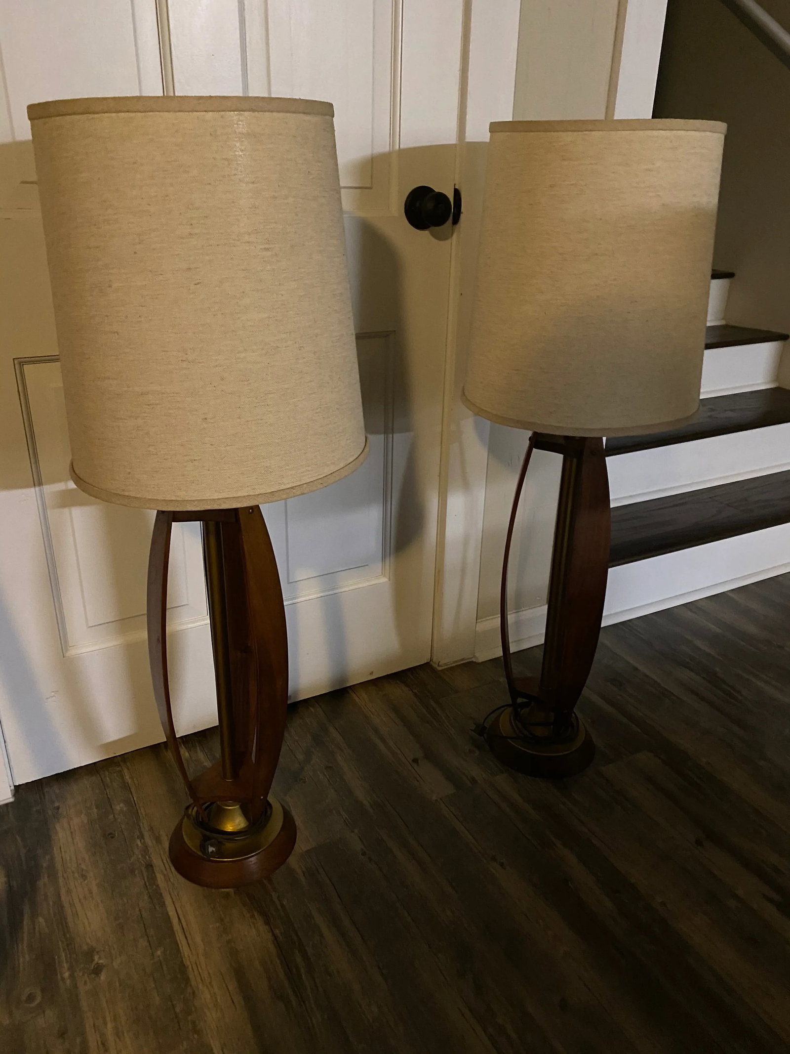 Mid Century Danish Teak Lamps with Shades - a Pair - 5