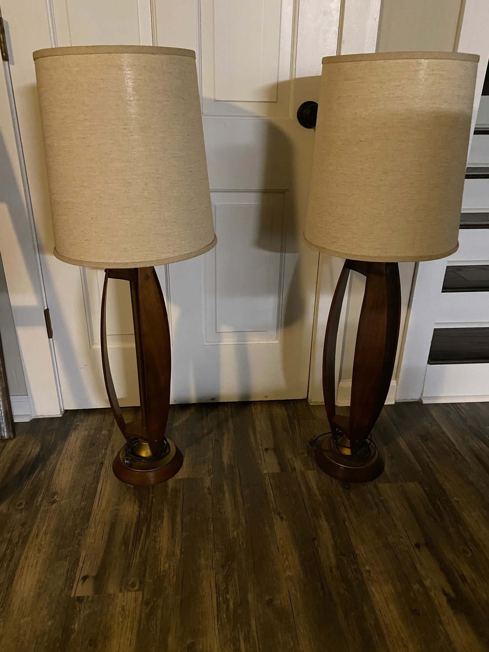 Mid Century Danish Teak Lamps with Shades - a Pair - 6