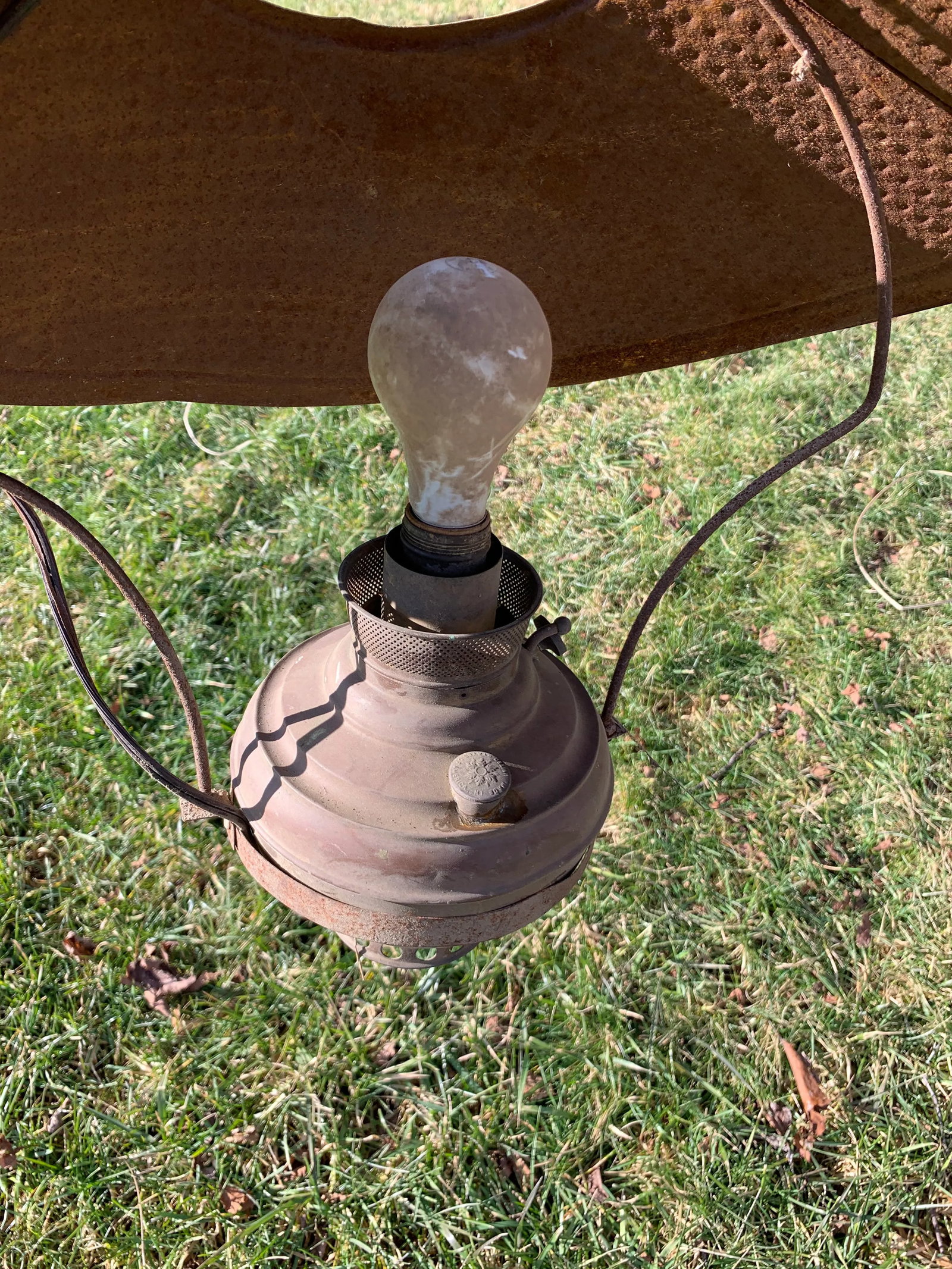 Vintage Electrified Brass Hanging Oil Lamp - 10