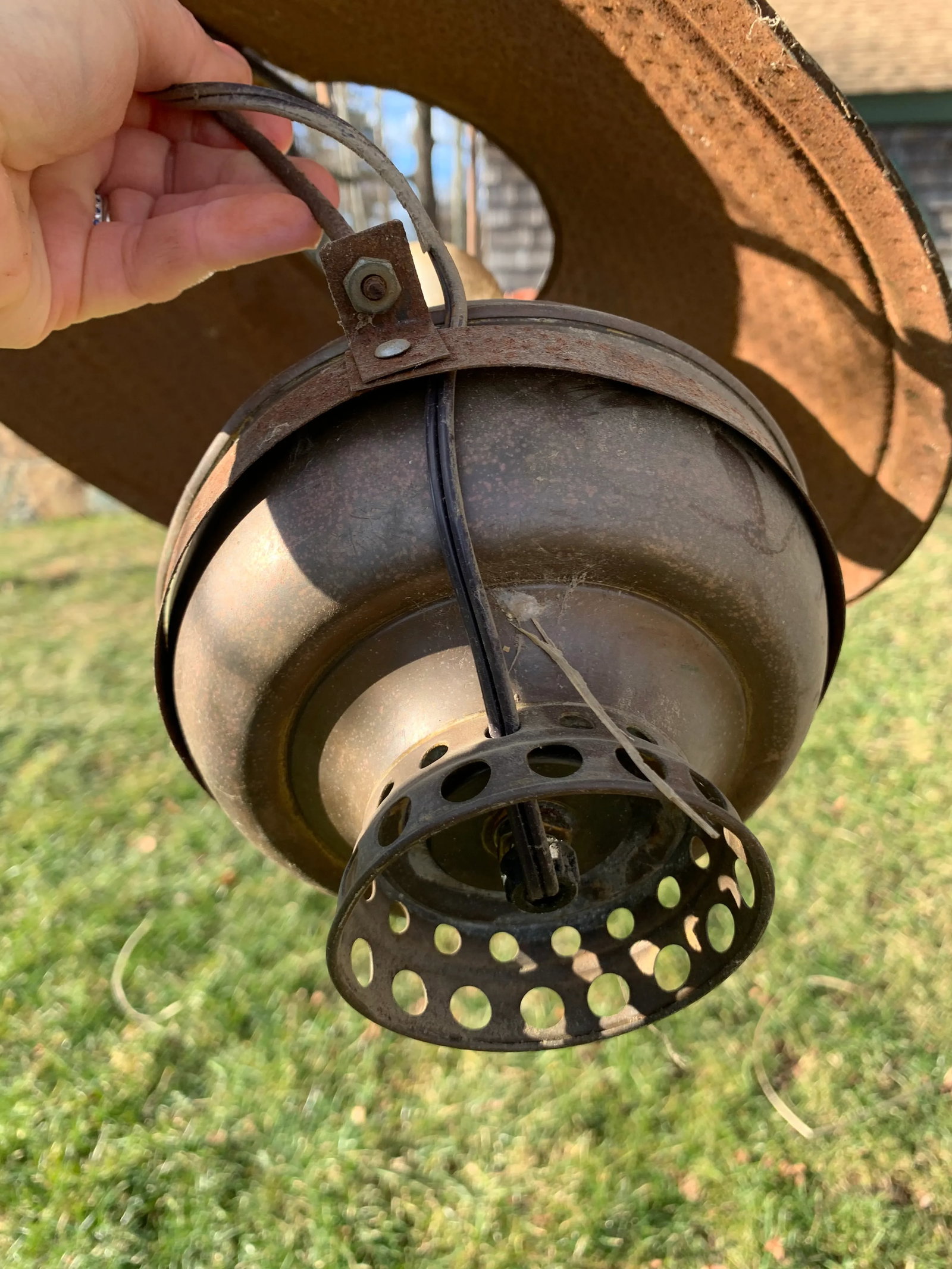 Vintage Electrified Brass Hanging Oil Lamp - 11