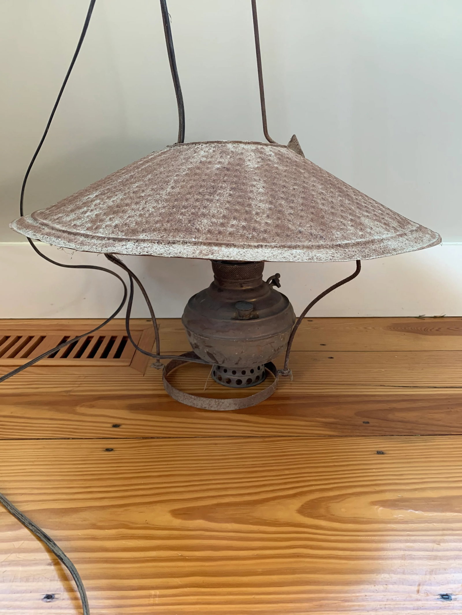 Vintage Electrified Brass Hanging Oil Lamp - 12