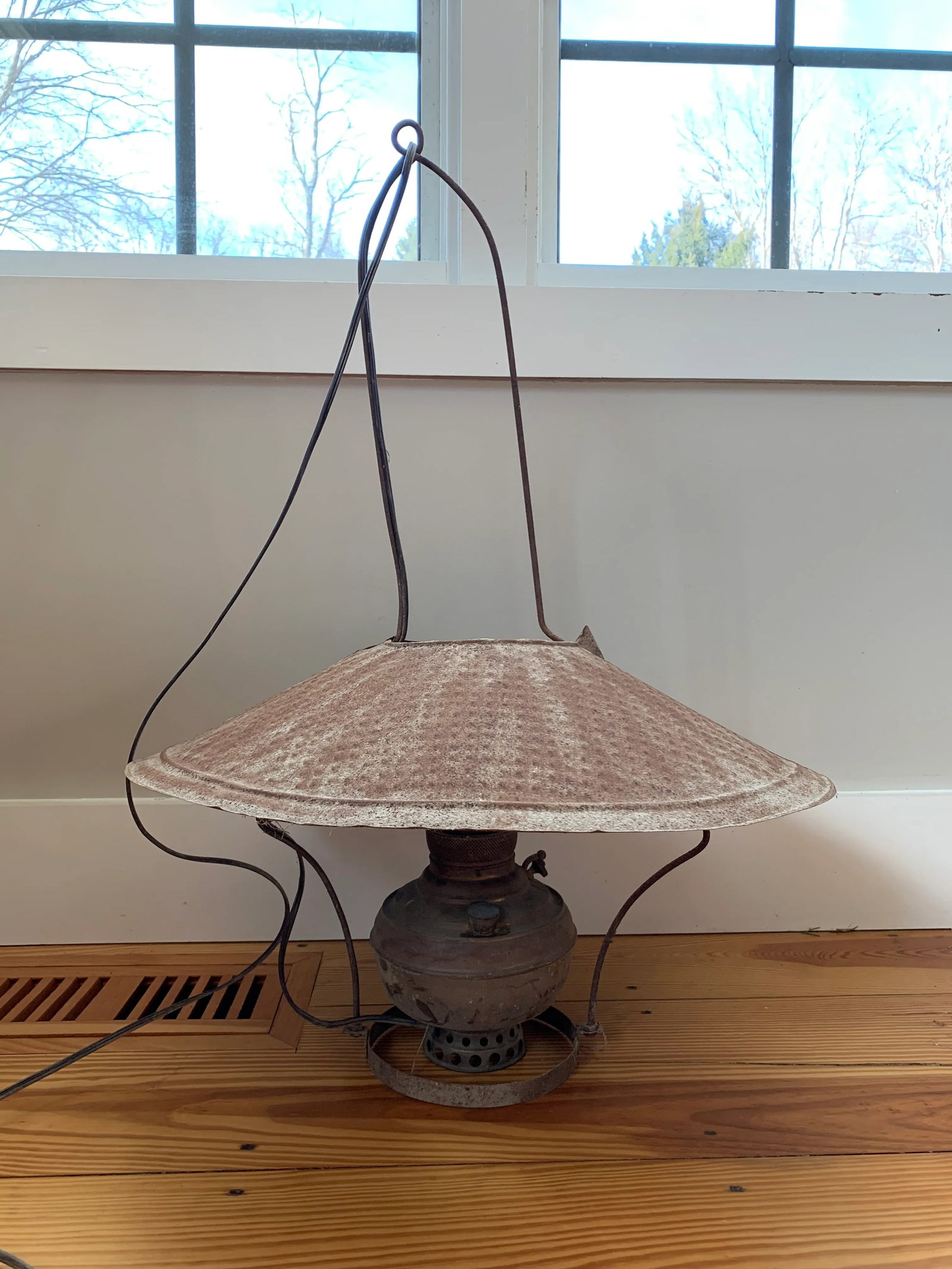Vintage Electrified Brass Hanging Oil Lamp - 13