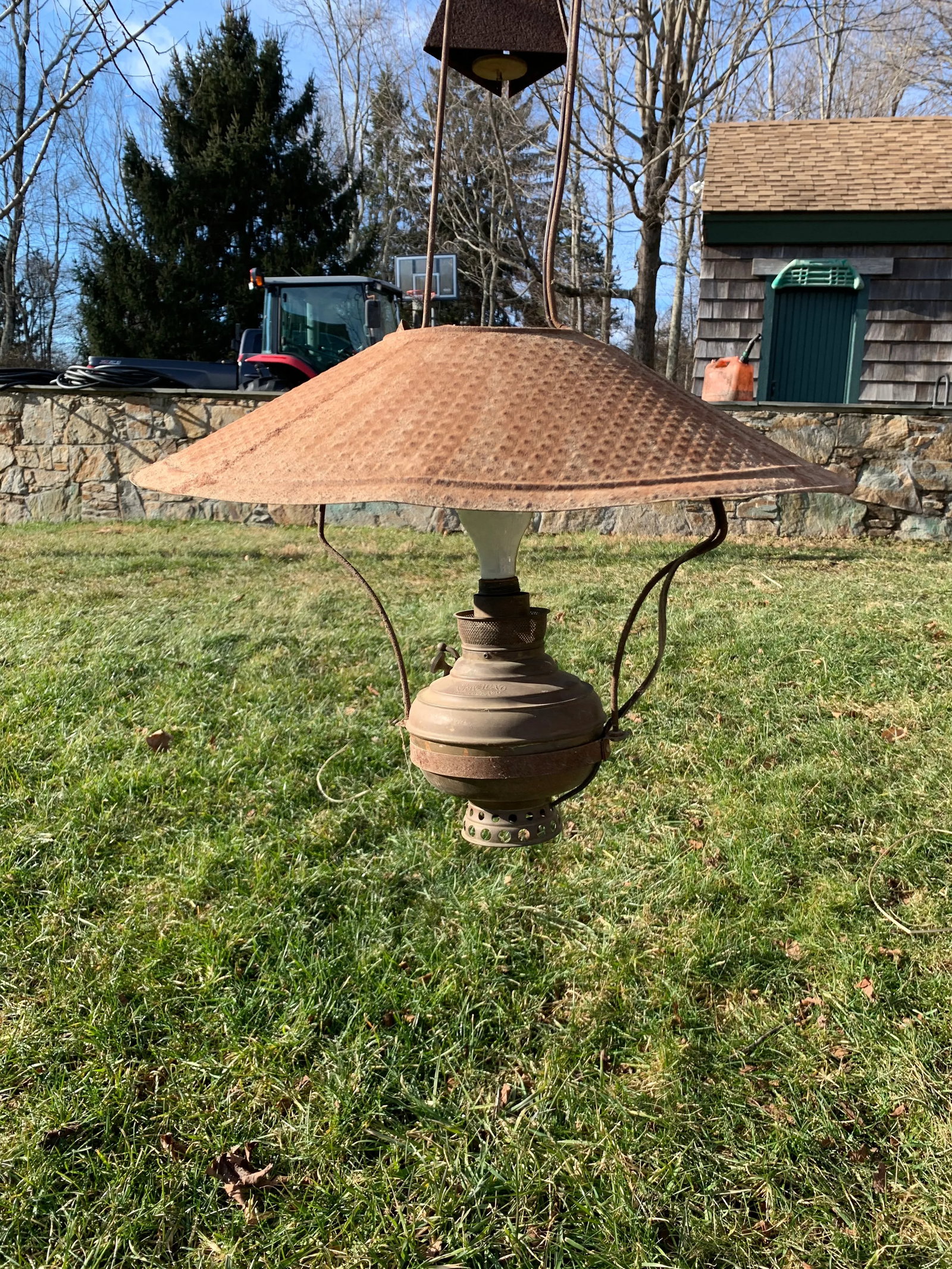 Vintage Electrified Brass Hanging Oil Lamp - 2
