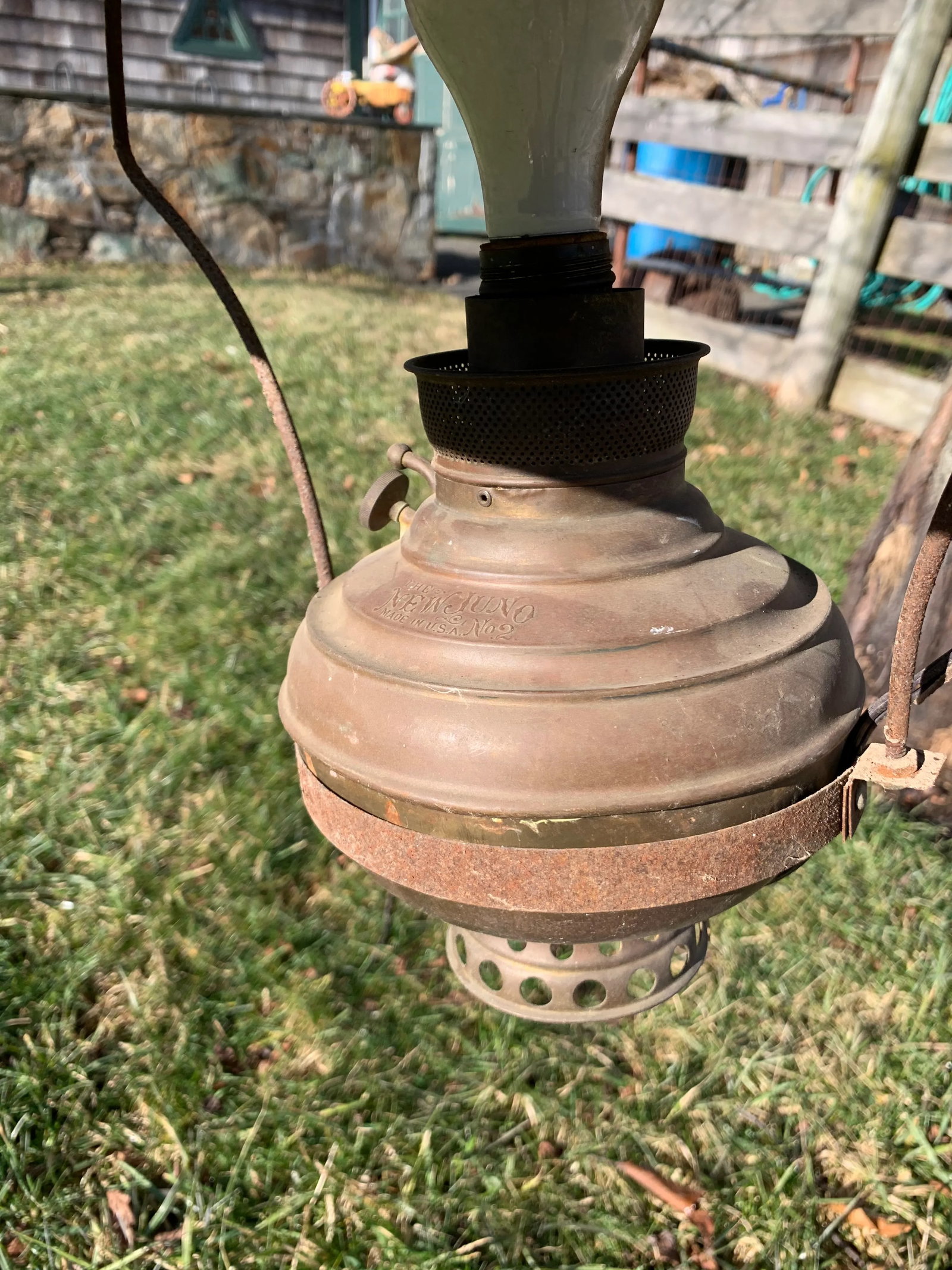 Vintage Electrified Brass Hanging Oil Lamp - 4