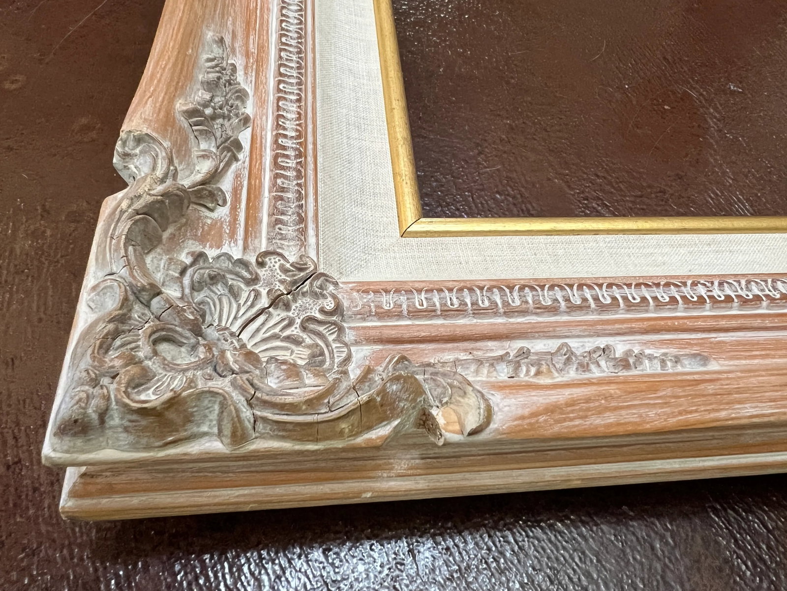 Vintage Carved Wood and Linen French Provincial Style Frame - 11