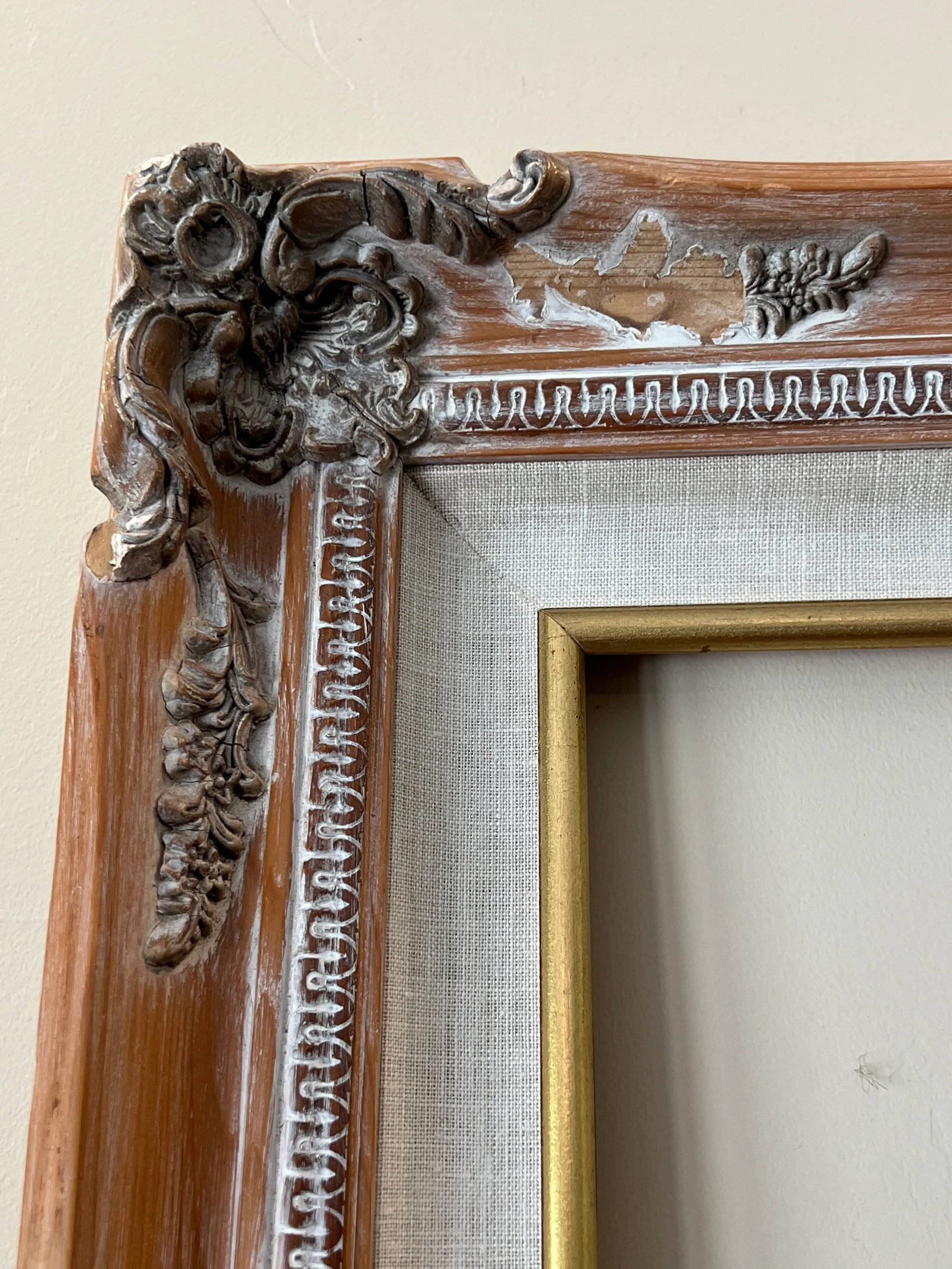 Vintage Carved Wood and Linen French Provincial Style Frame - 12