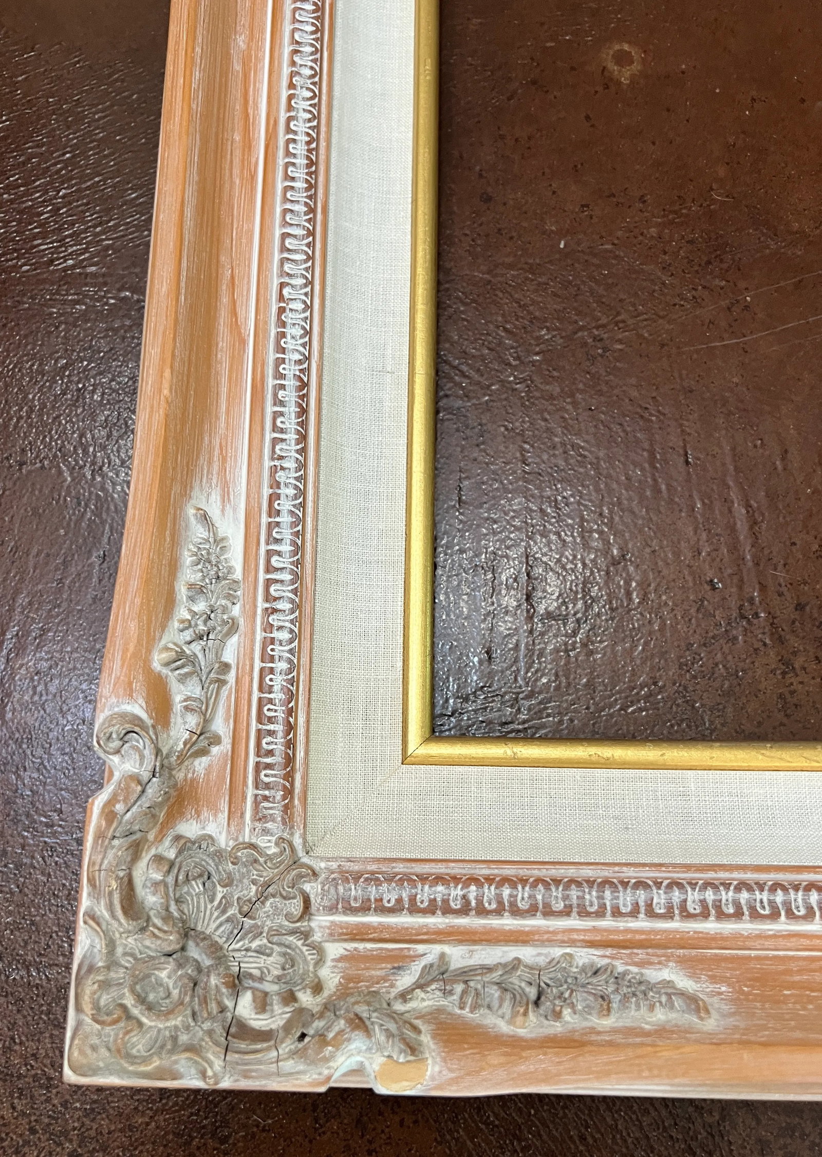Vintage Carved Wood and Linen French Provincial Style Frame - 13