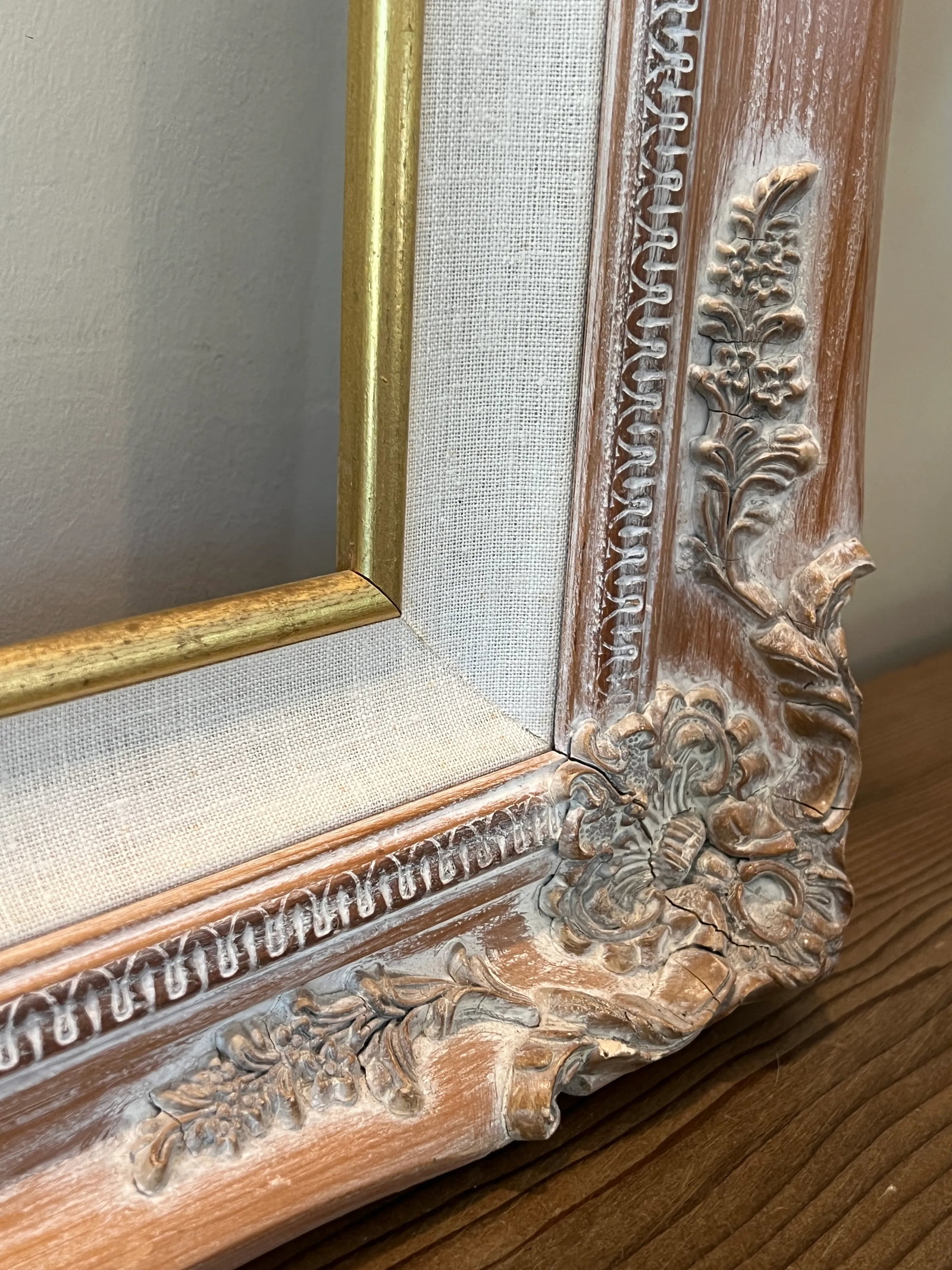 Vintage Carved Wood and Linen French Provincial Style Frame - 14