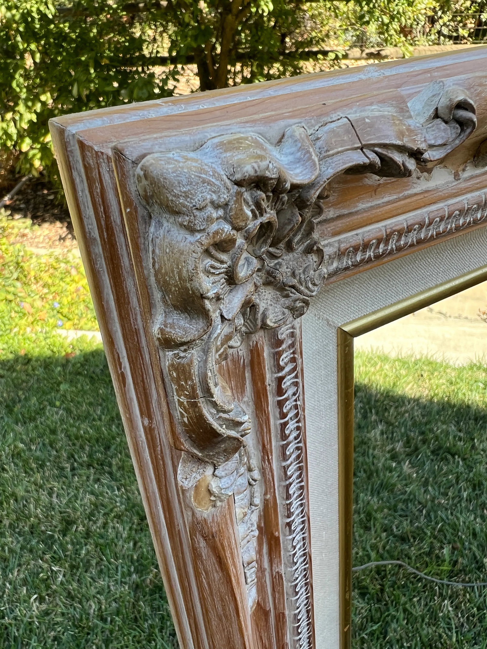Vintage Carved Wood and Linen French Provincial Style Frame - 15