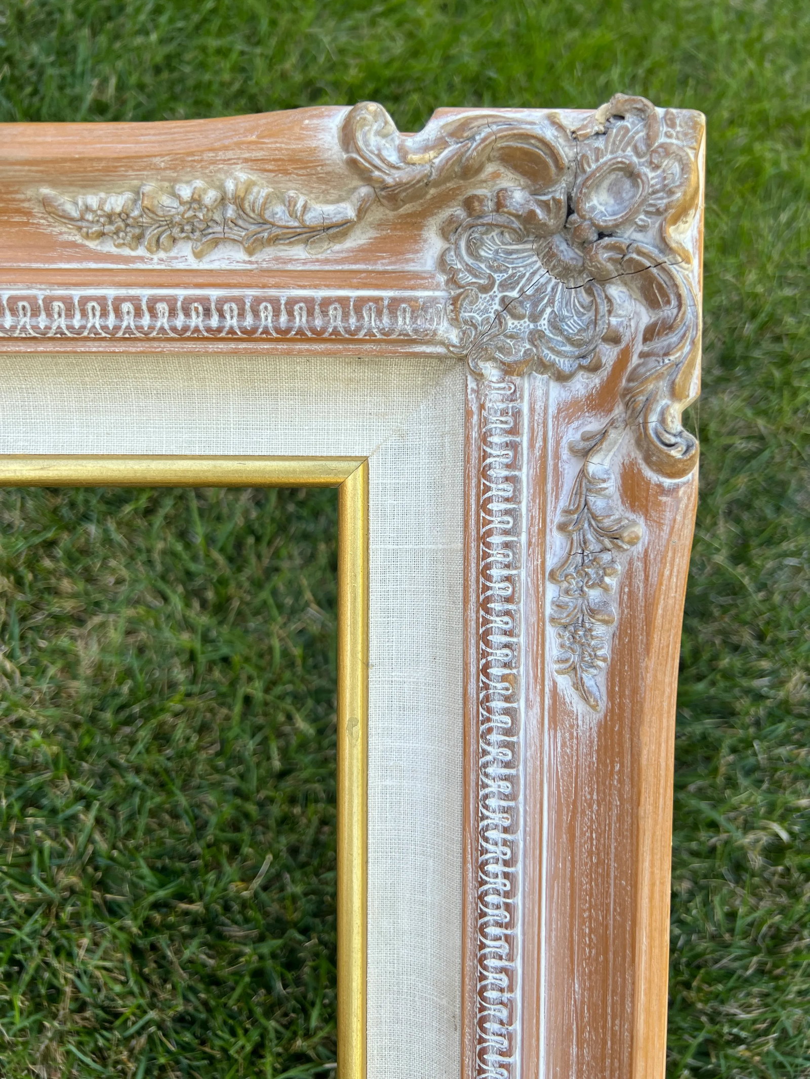 Vintage Carved Wood and Linen French Provincial Style Frame - 16
