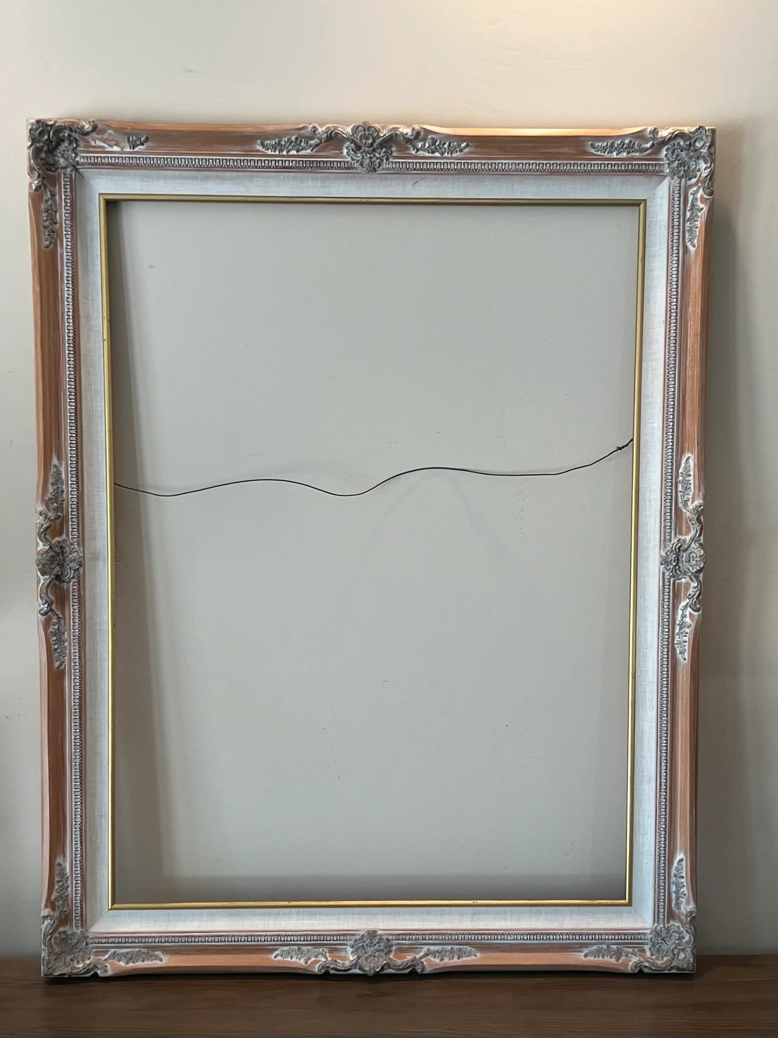 Vintage Carved Wood and Linen French Provincial Style Frame - 2