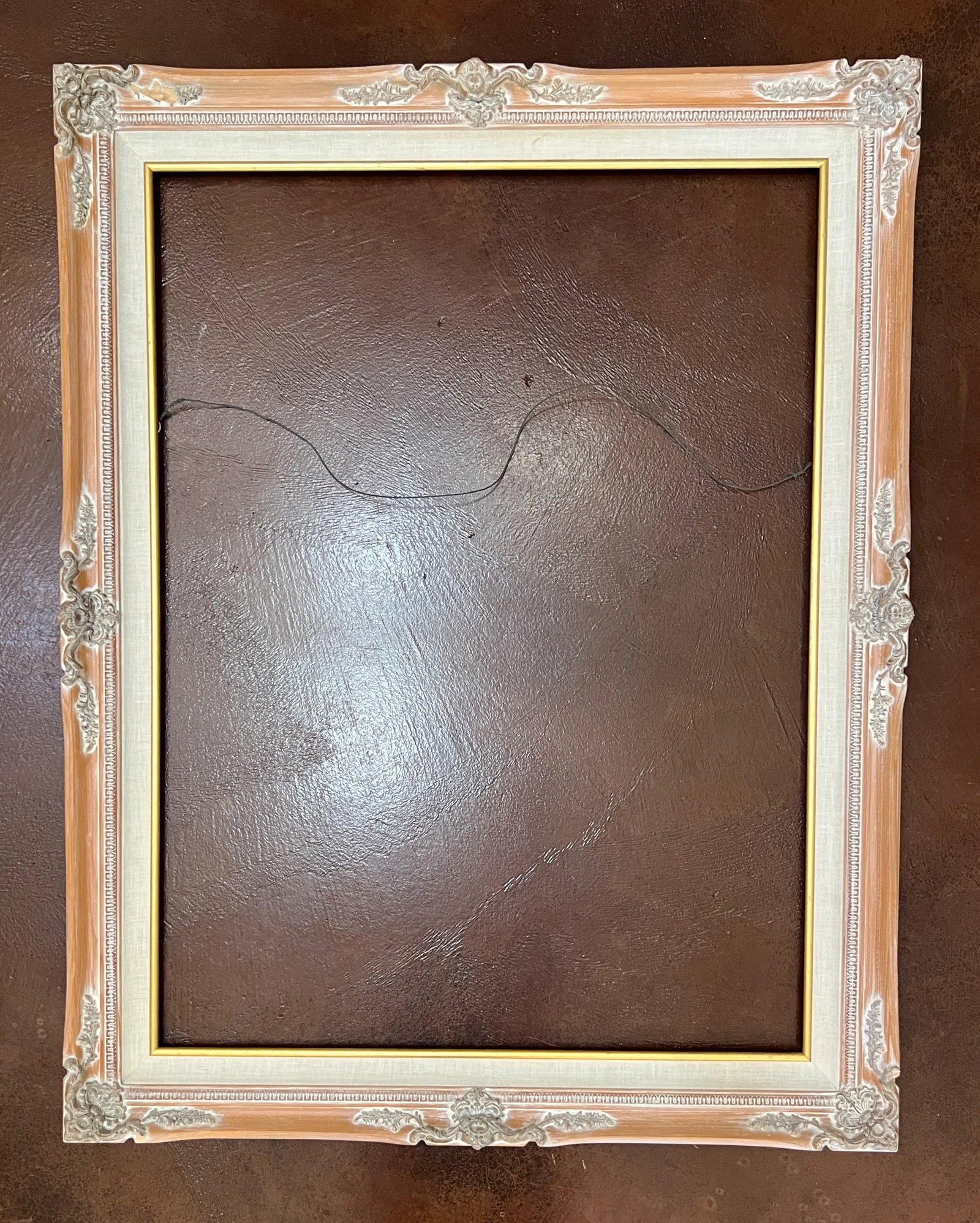 Vintage Carved Wood and Linen French Provincial Style Frame - 4