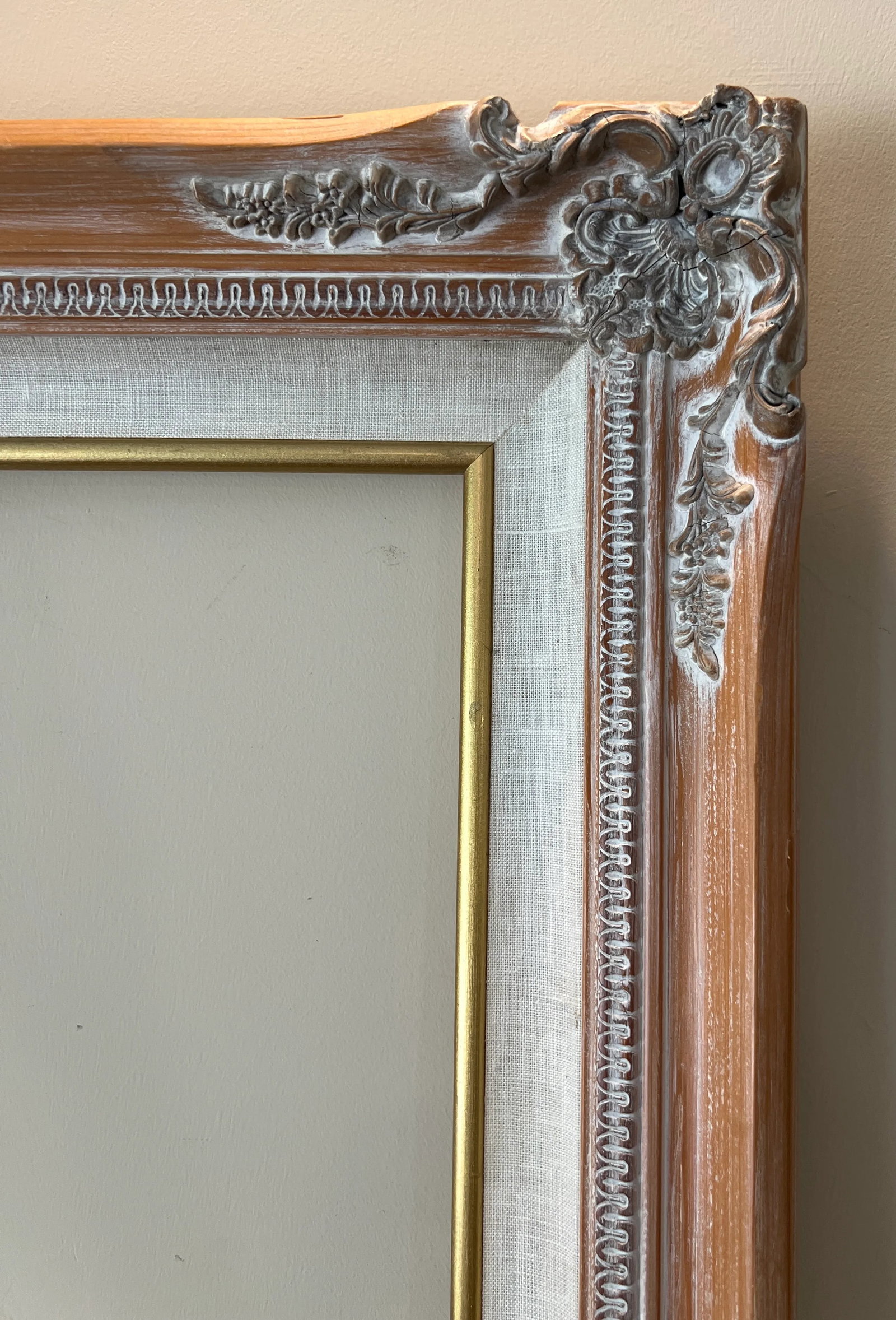 Vintage Carved Wood and Linen French Provincial Style Frame - 5