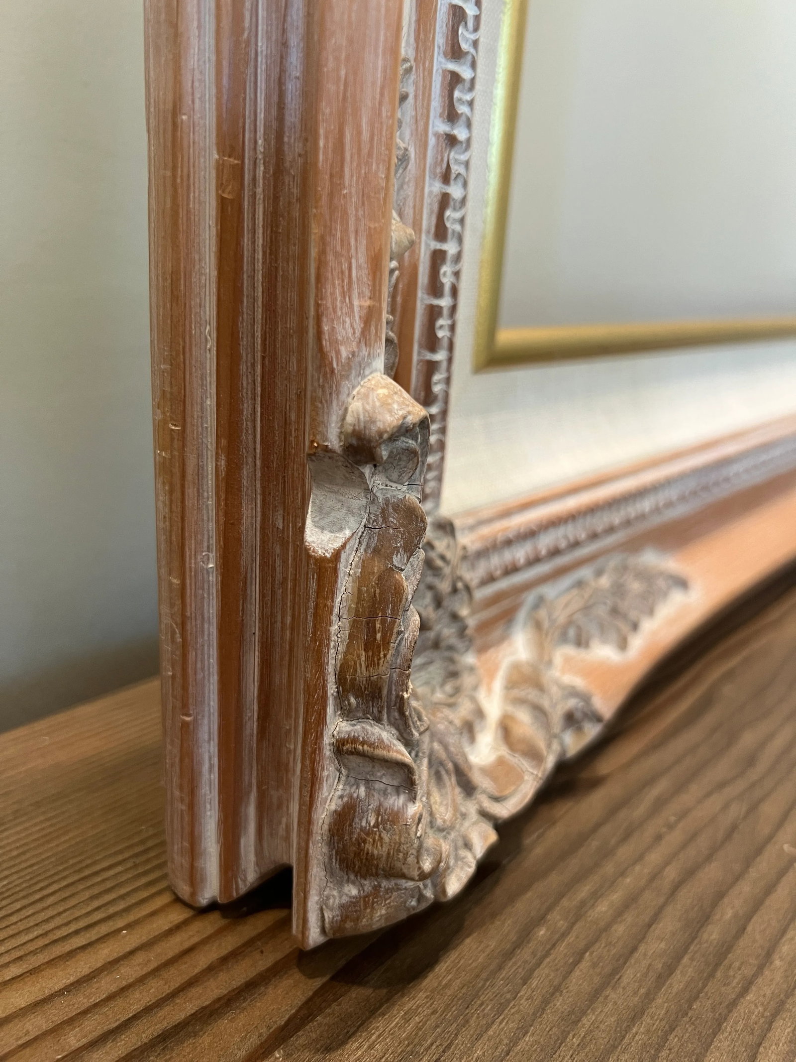 Vintage Carved Wood and Linen French Provincial Style Frame - 6