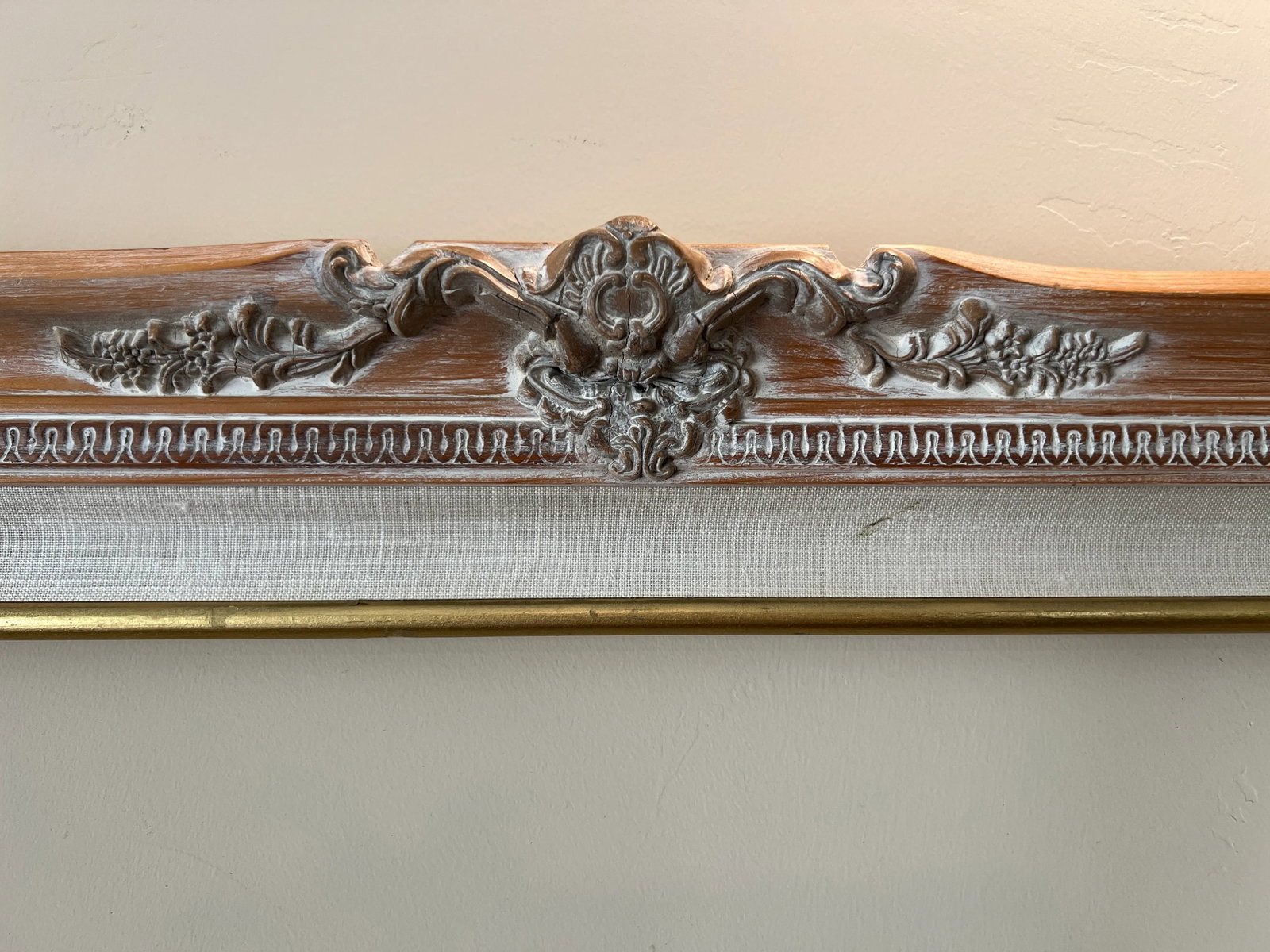 Vintage Carved Wood and Linen French Provincial Style Frame - 7
