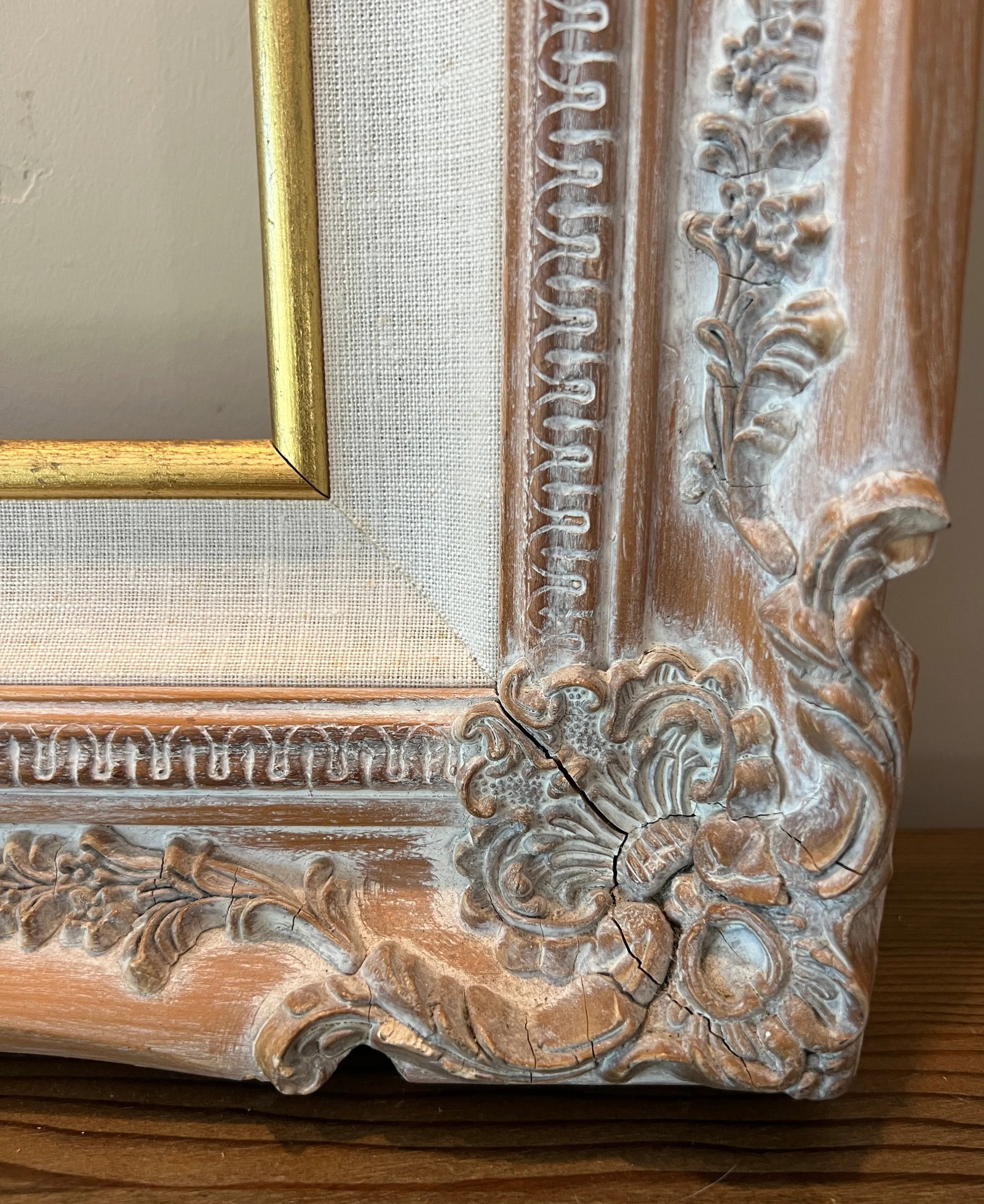 Vintage Carved Wood and Linen French Provincial Style Frame - 8