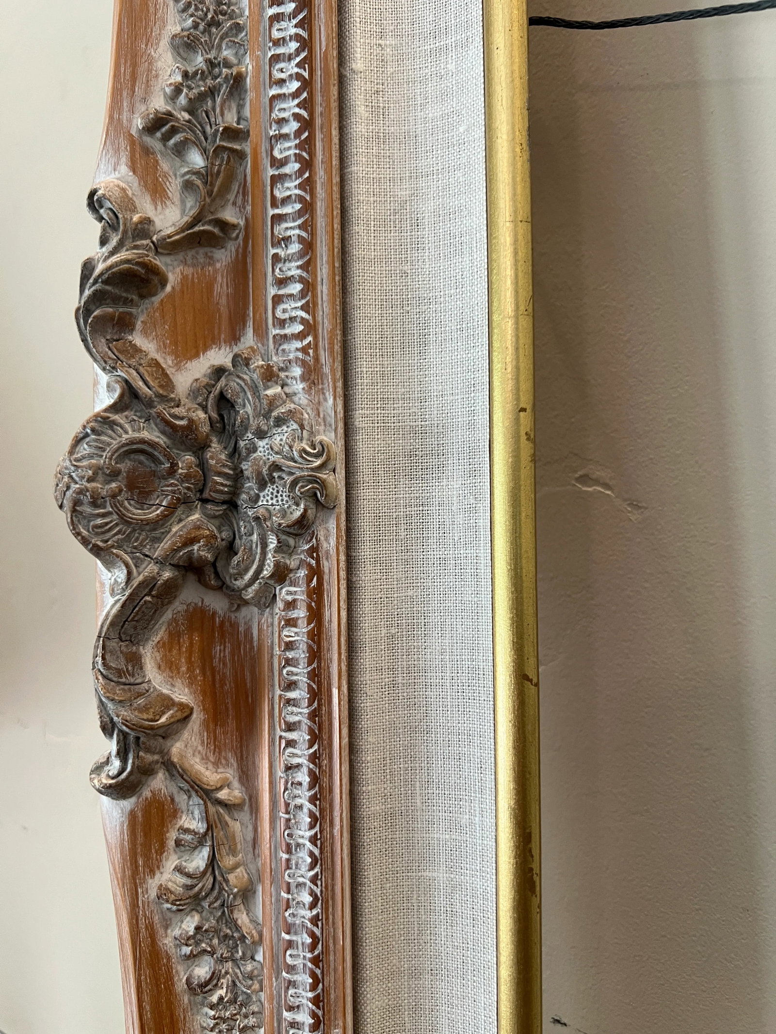 Vintage Carved Wood and Linen French Provincial Style Frame - 9